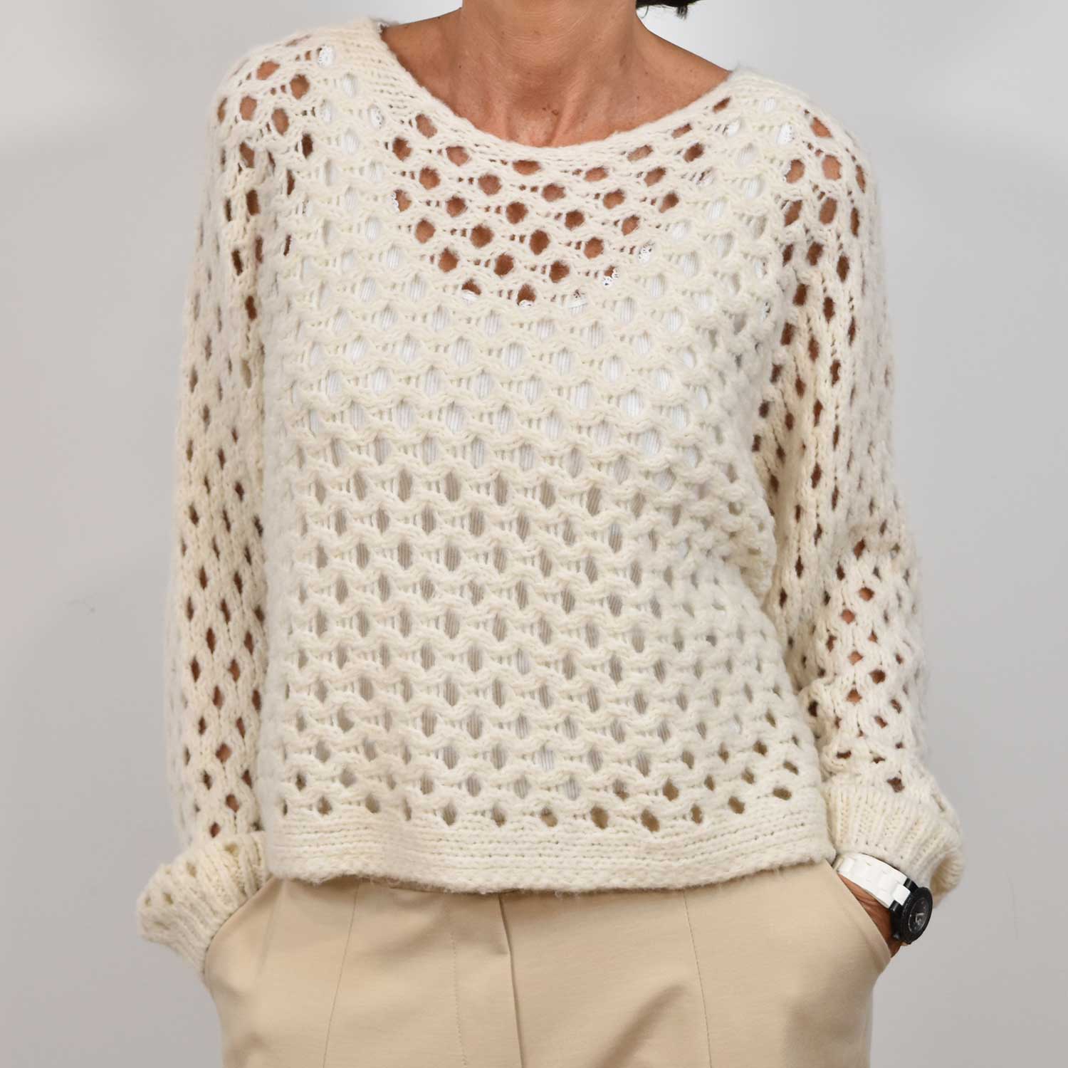 Beige openwork sweater