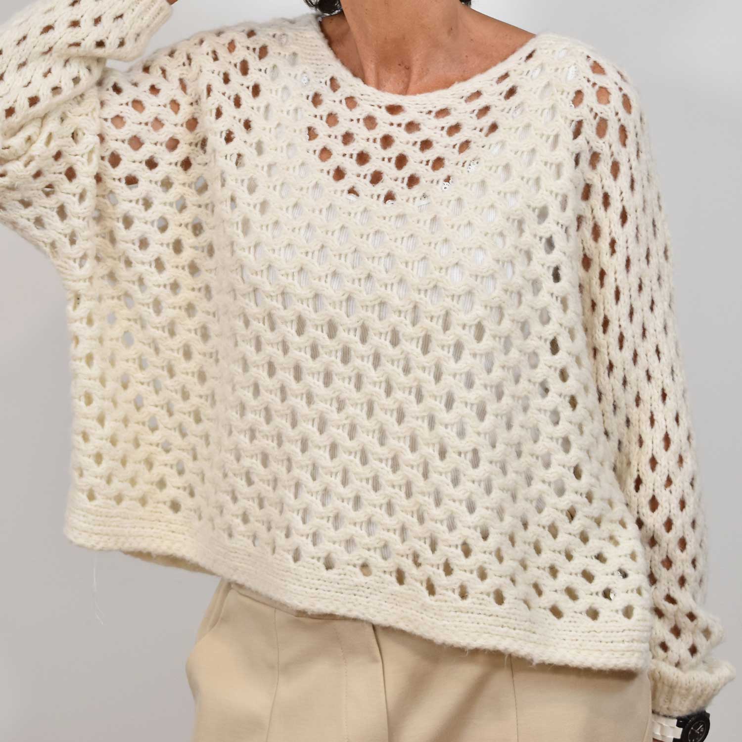 Beige openwork sweater