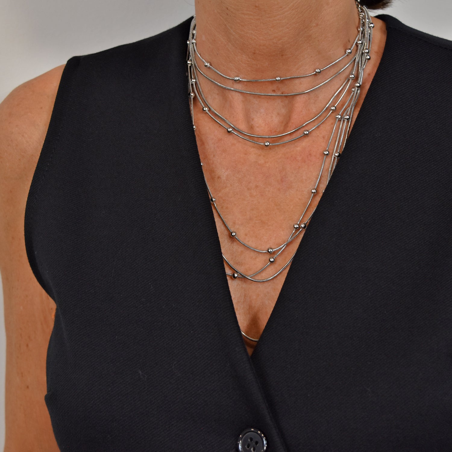 Silver ball chains necklace