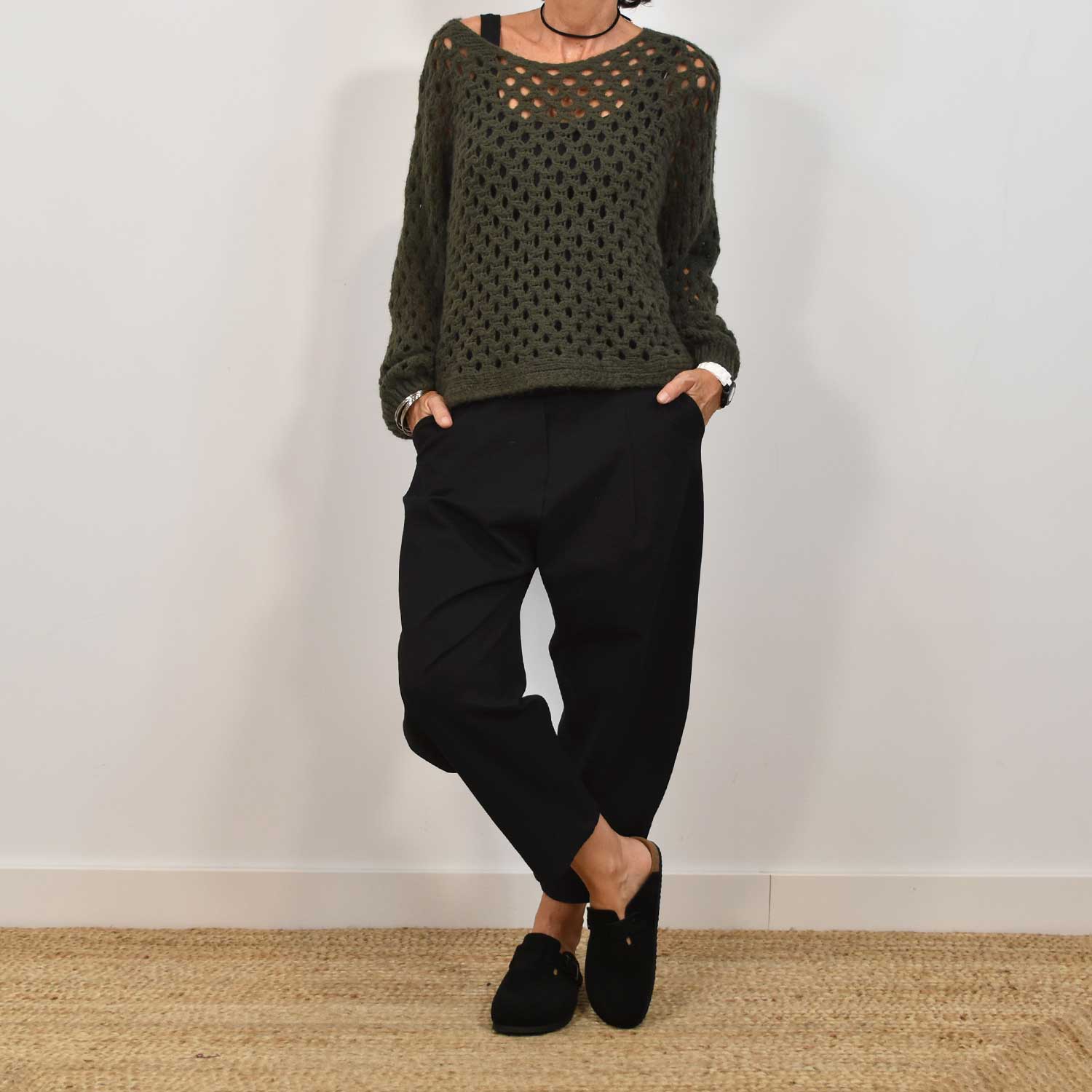 Kaki openwork sweater