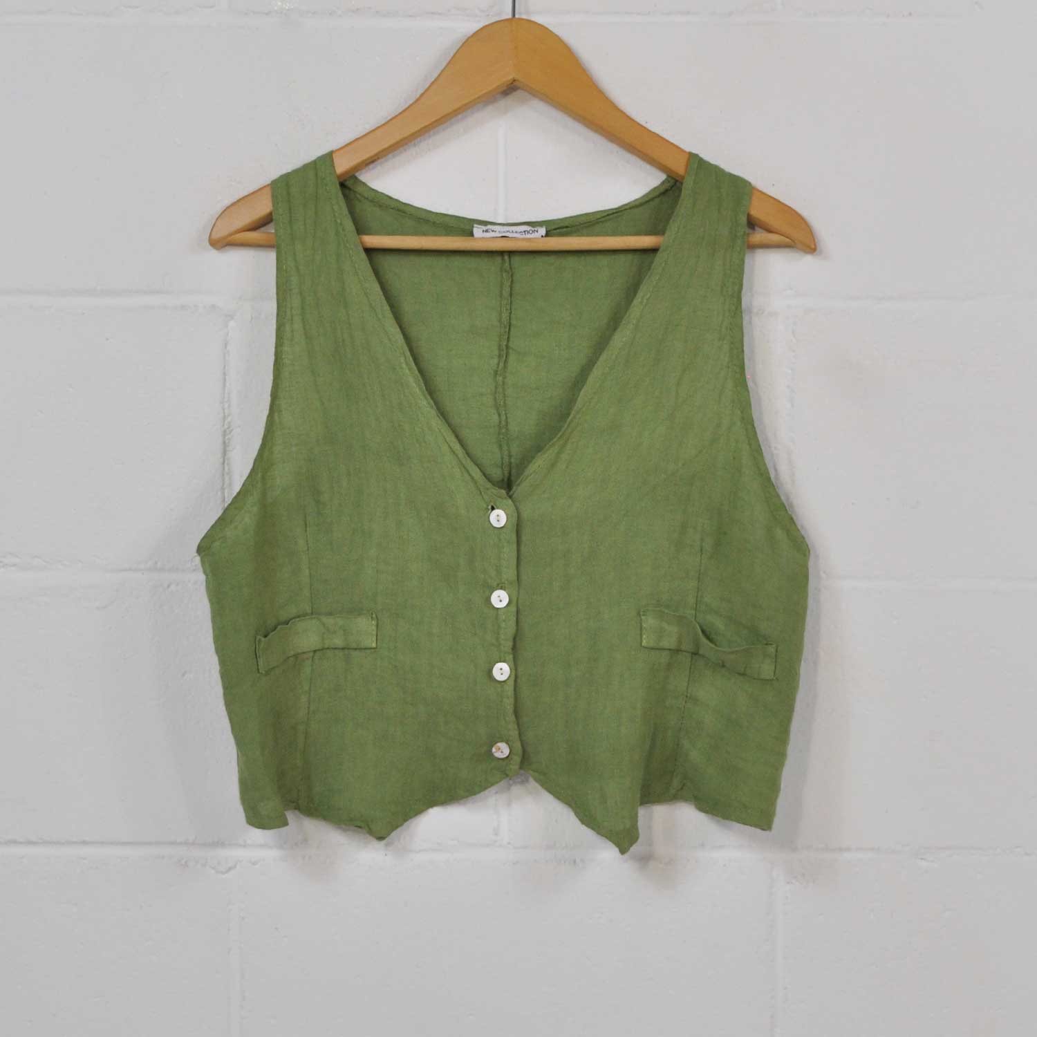 Green linen vest