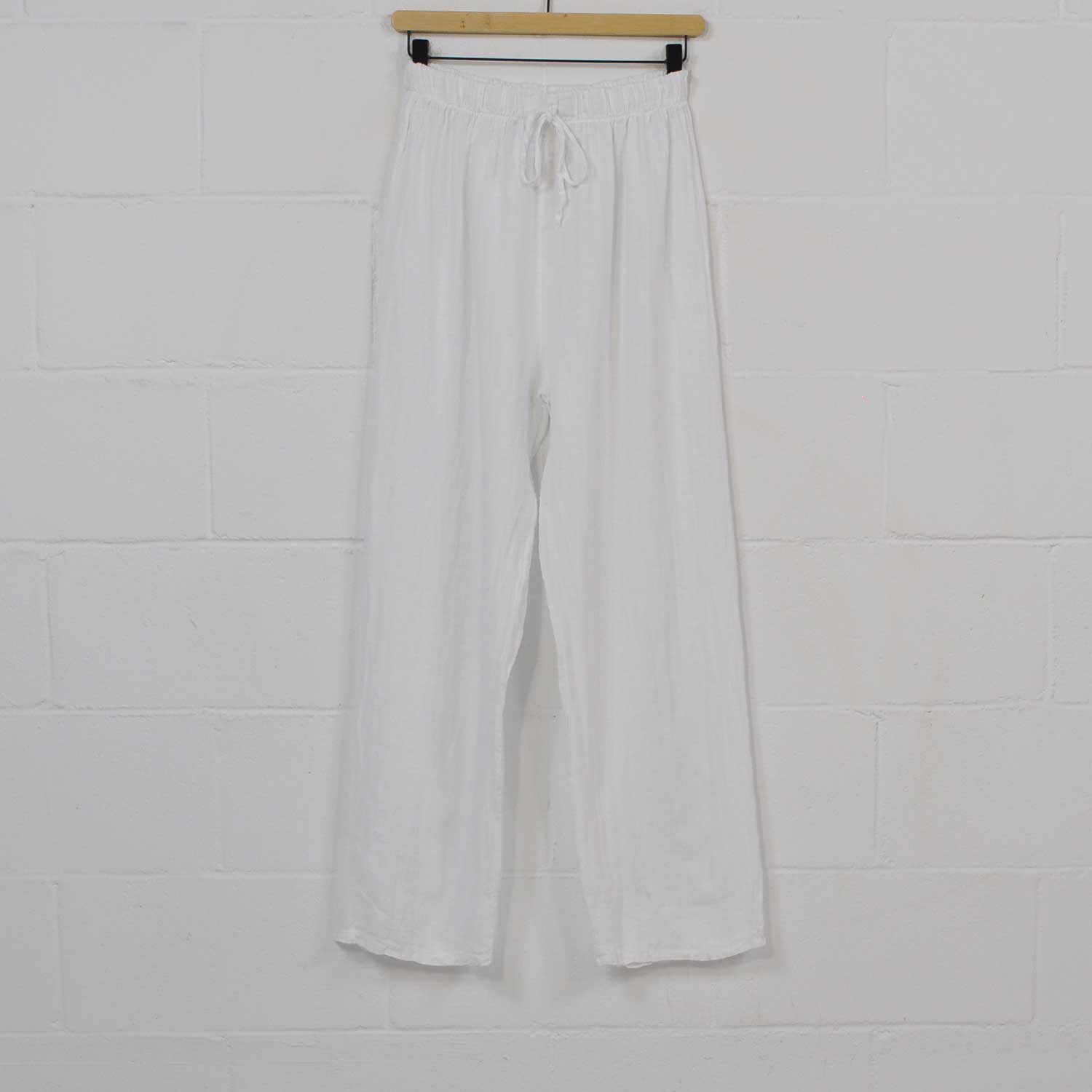 White wide linen pants