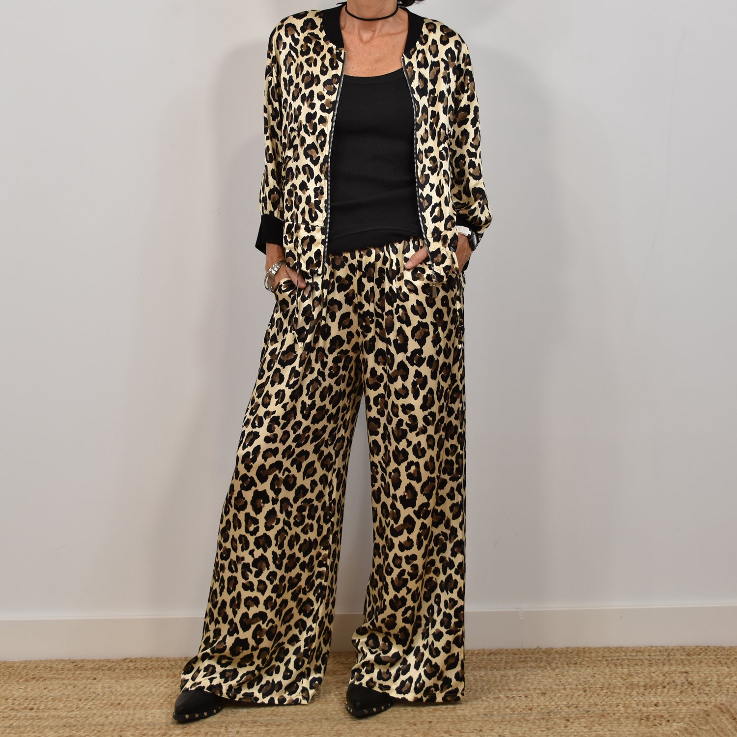 Pantalon satin leopard