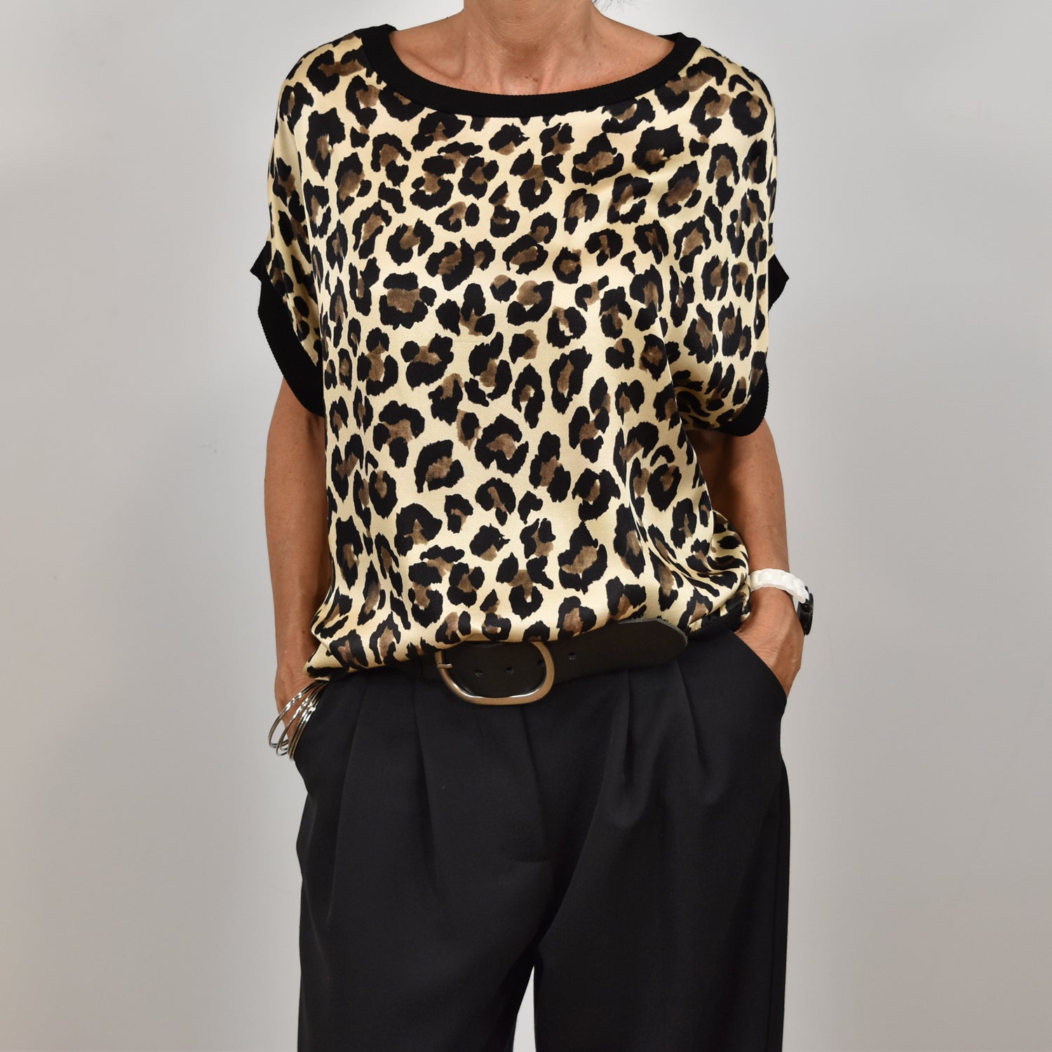 Leopard satin blouse