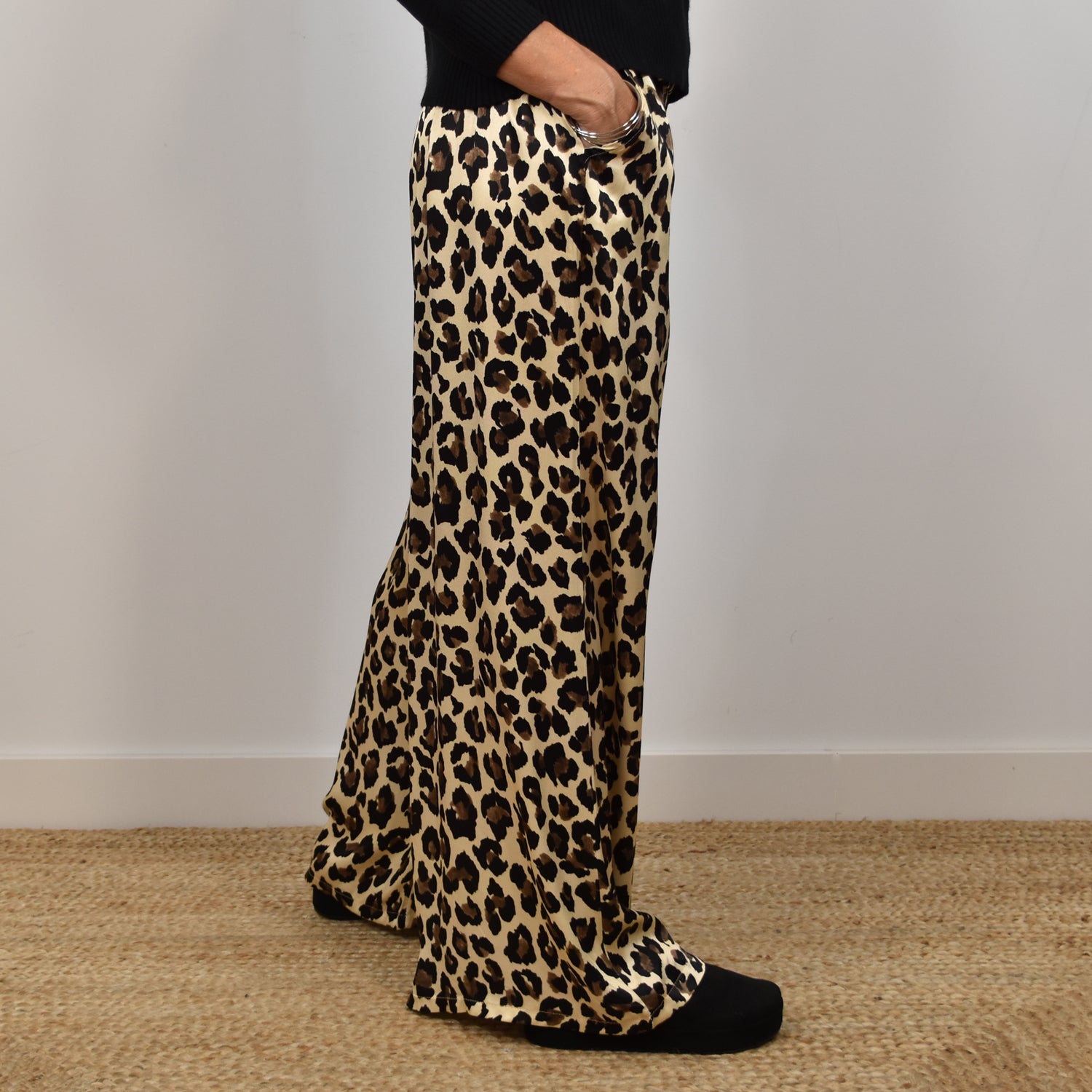 Pantalon satin leopard