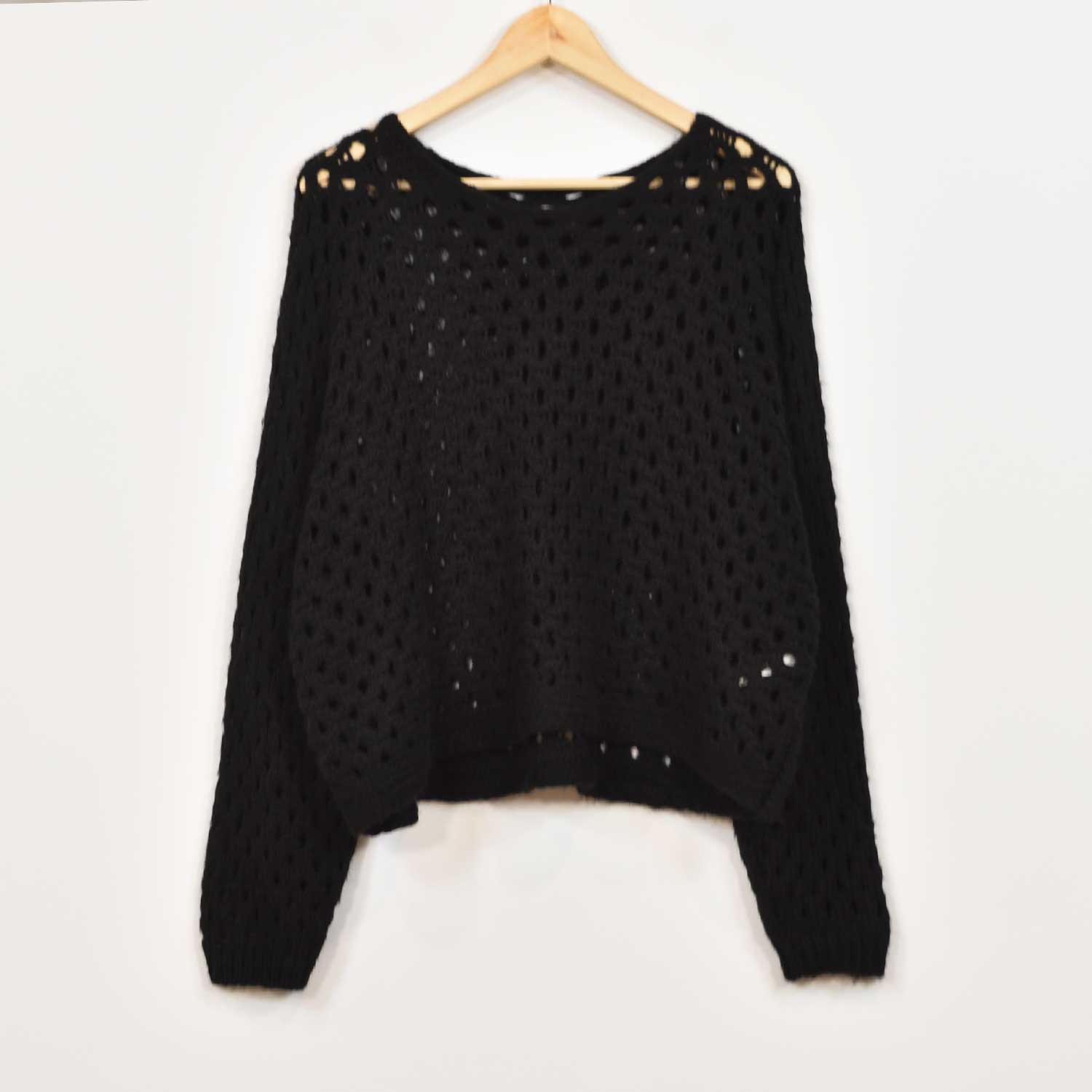 Black openwork sweater