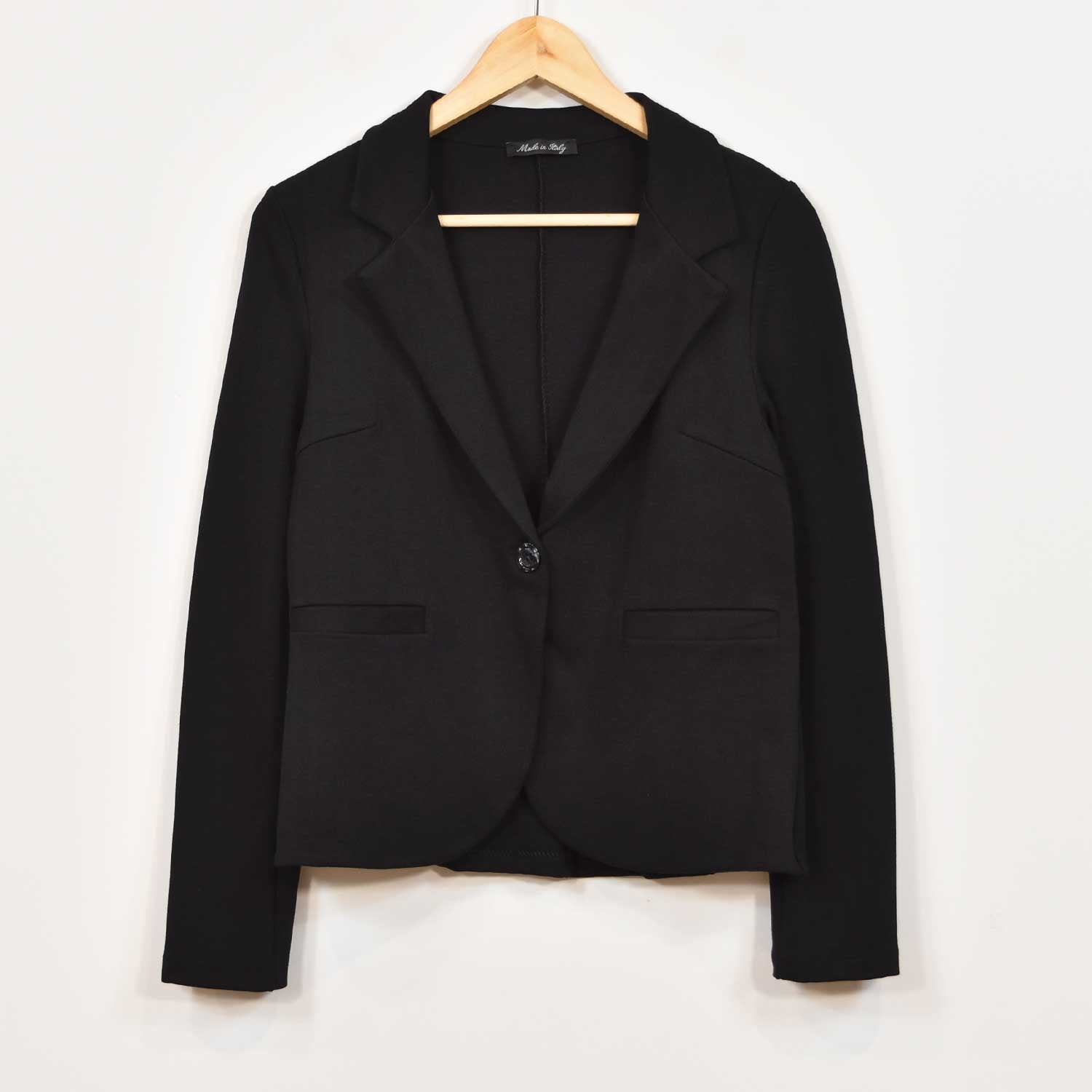 Black herringbone elastic blazer