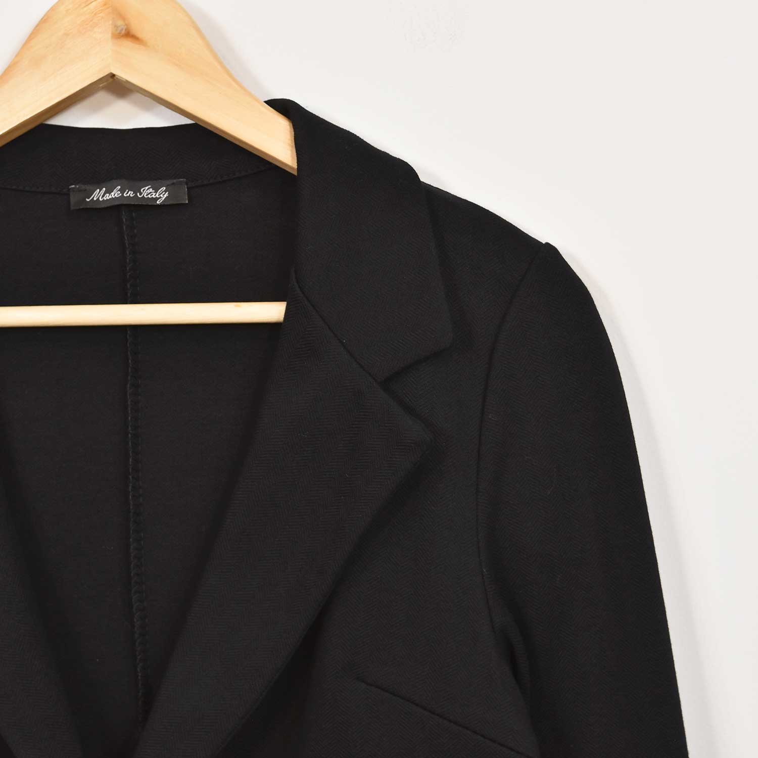 Black herringbone elastic blazer