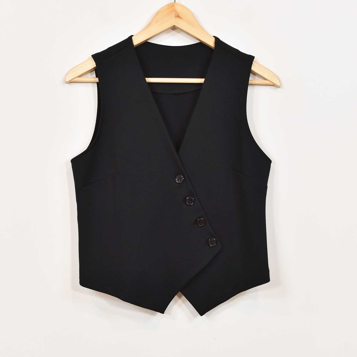 Black buttons asymetrical vest