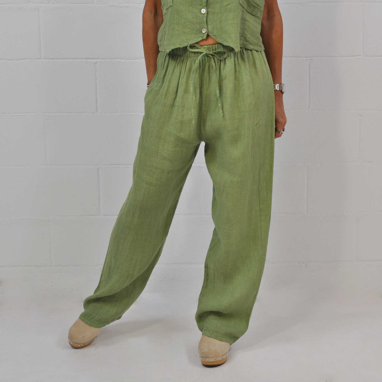 Pantalón ancho lino verde