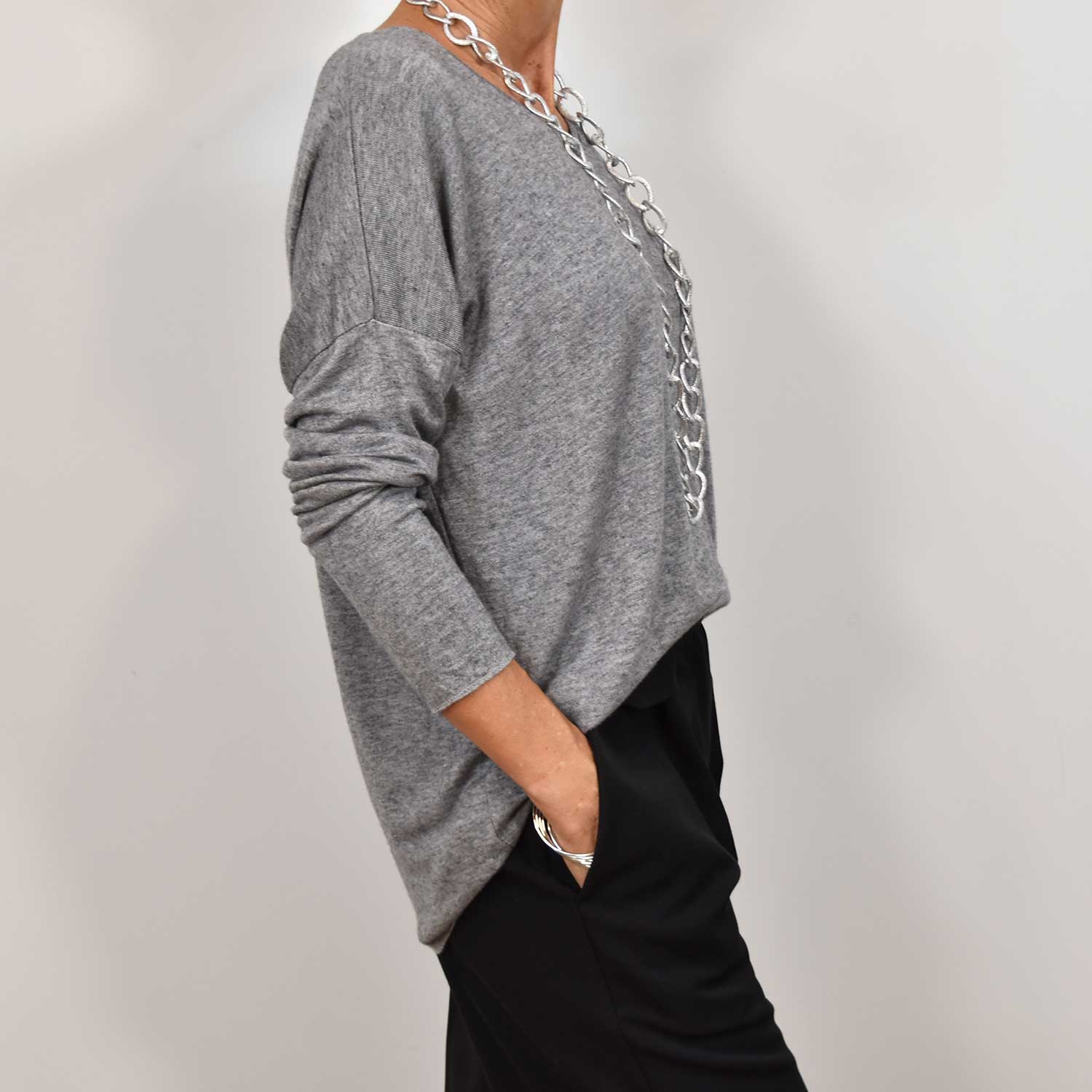 Grey ribbed knit sweater