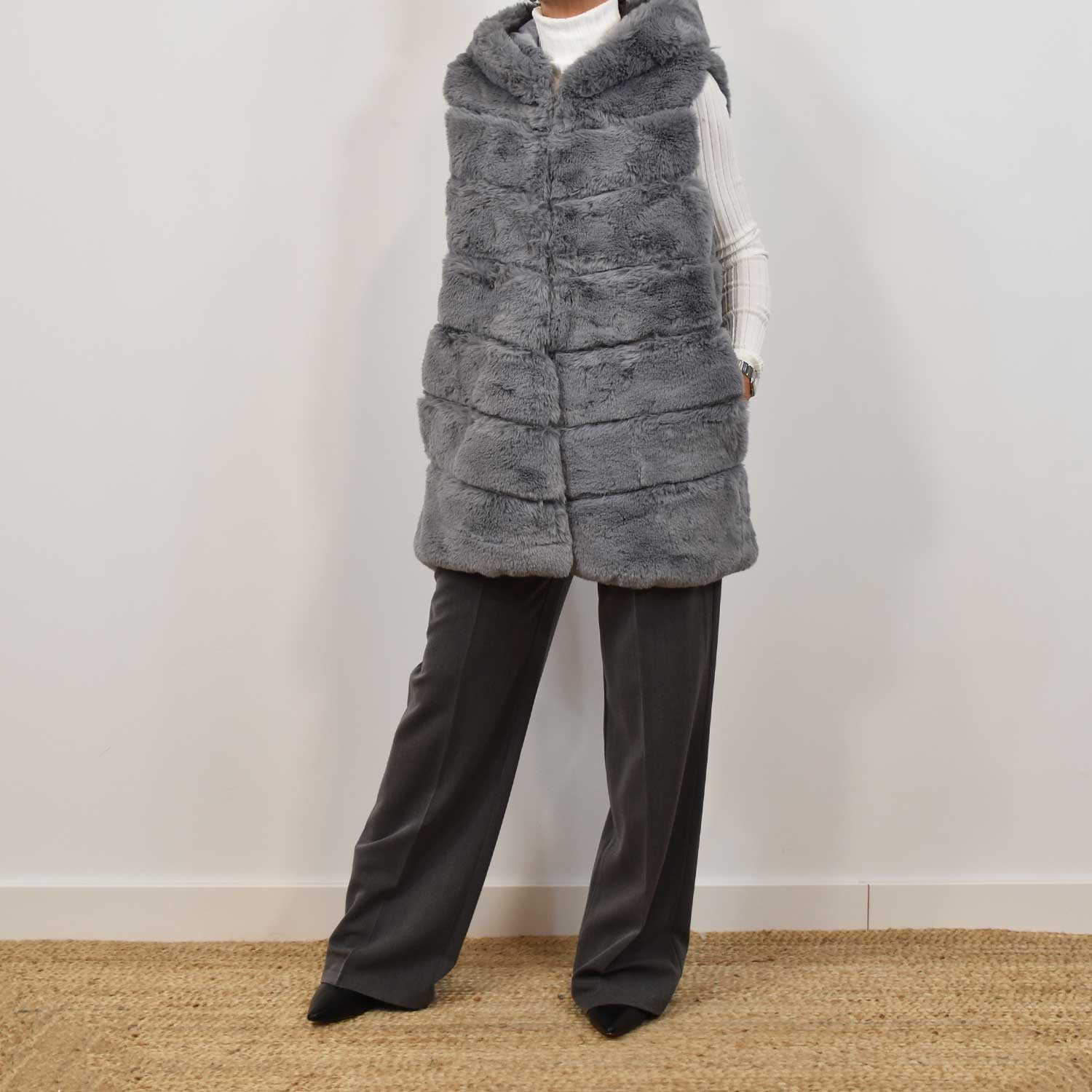 Grey fur effect vest