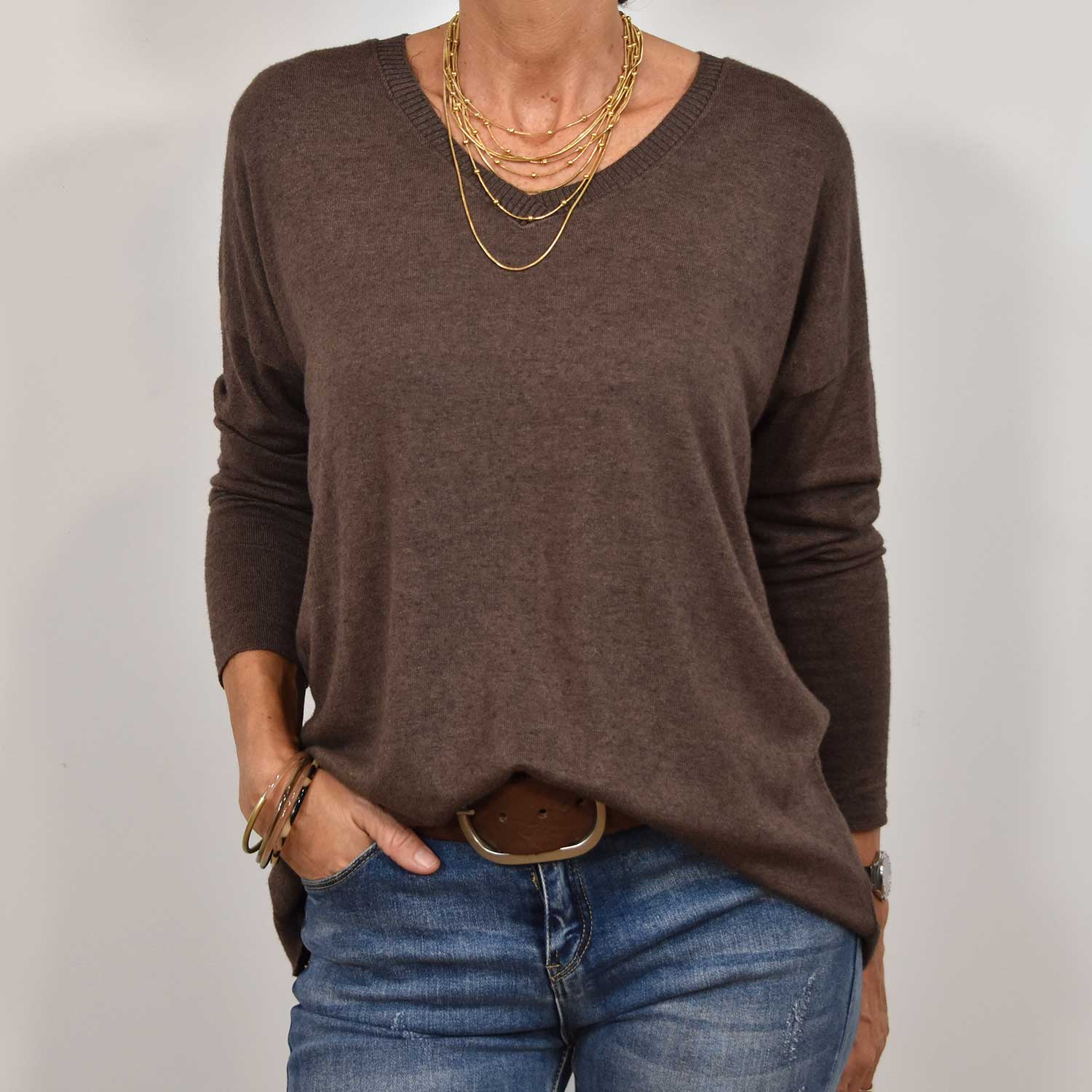 Brown ribbed knit sweater