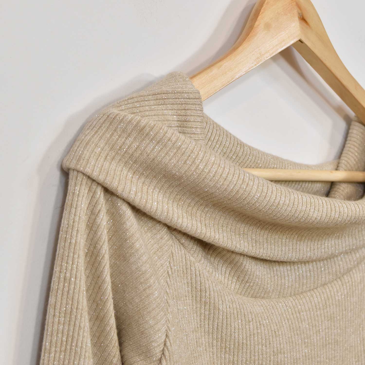 Beige shiny shoulders sweater