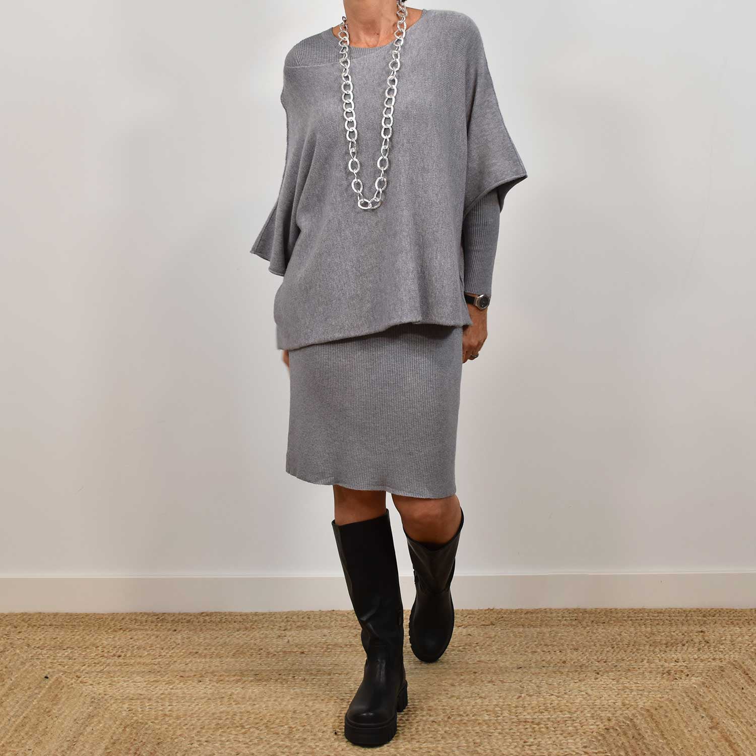 Grey sweater poncho