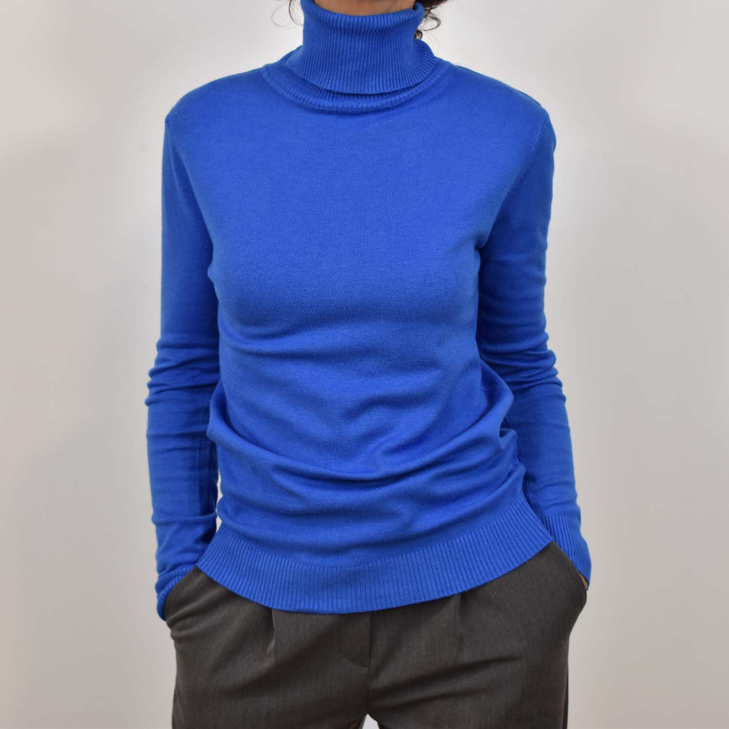 Blue turtleneck sweater
