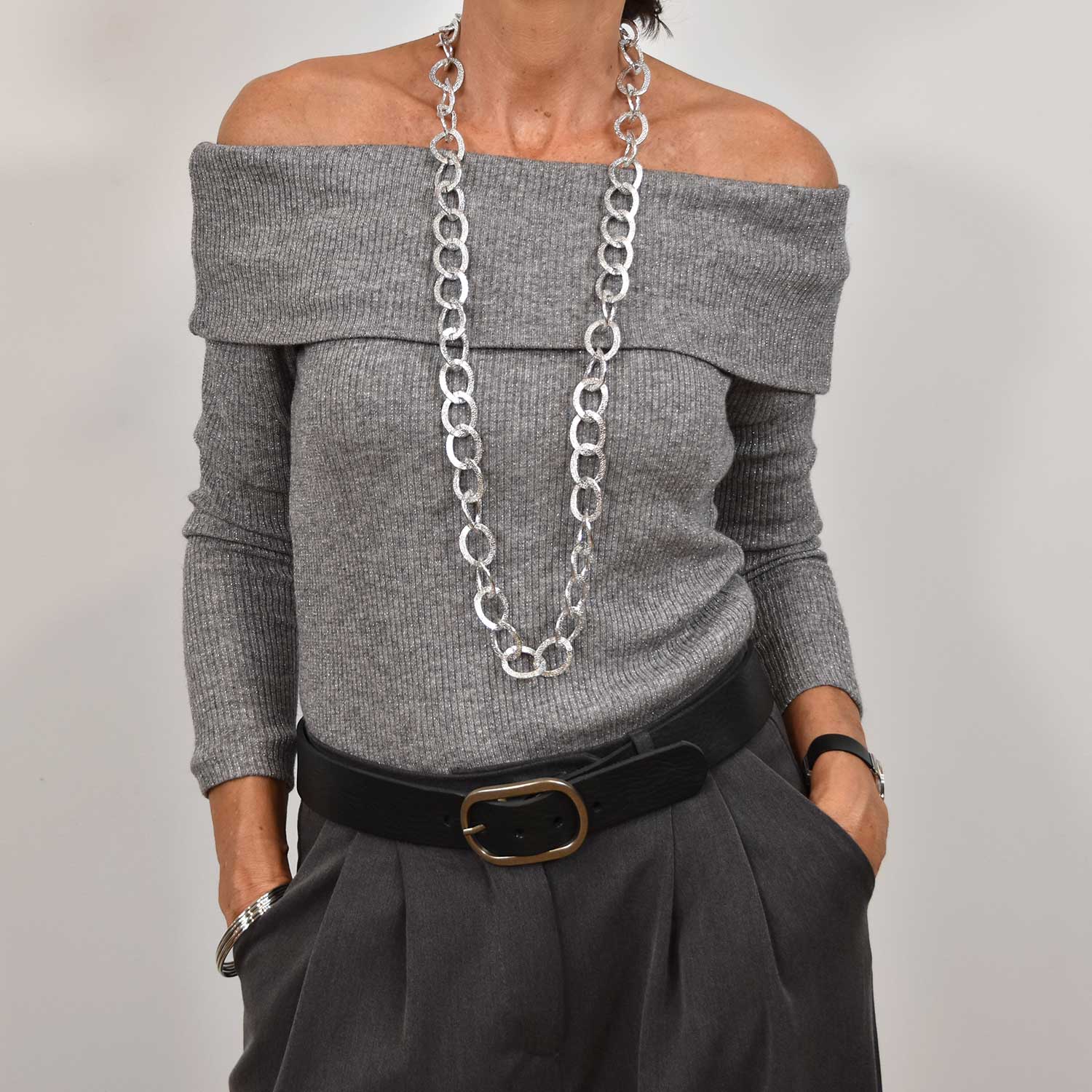 Grey shiny shoulders sweater