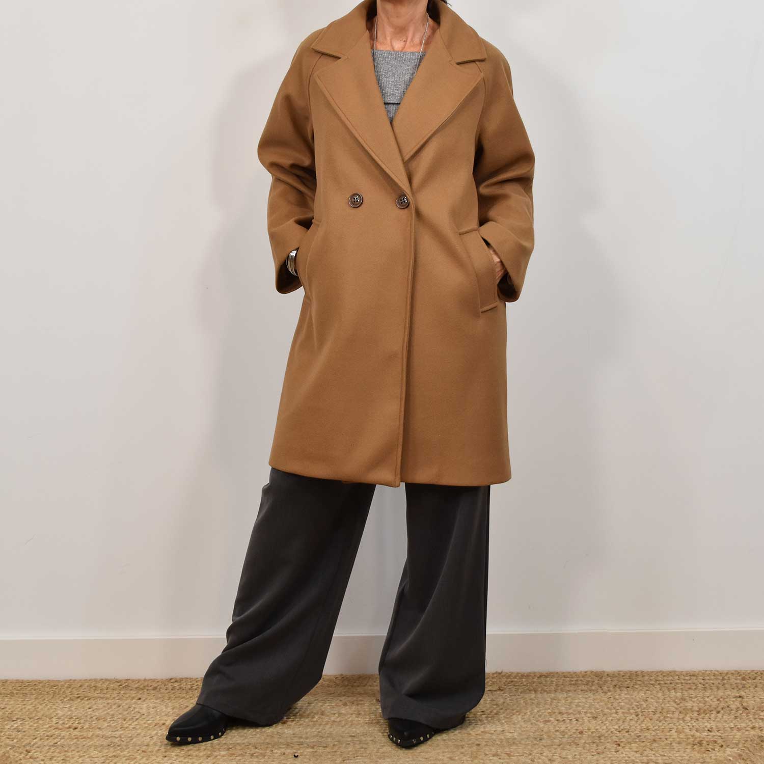 Manteau croisé camel