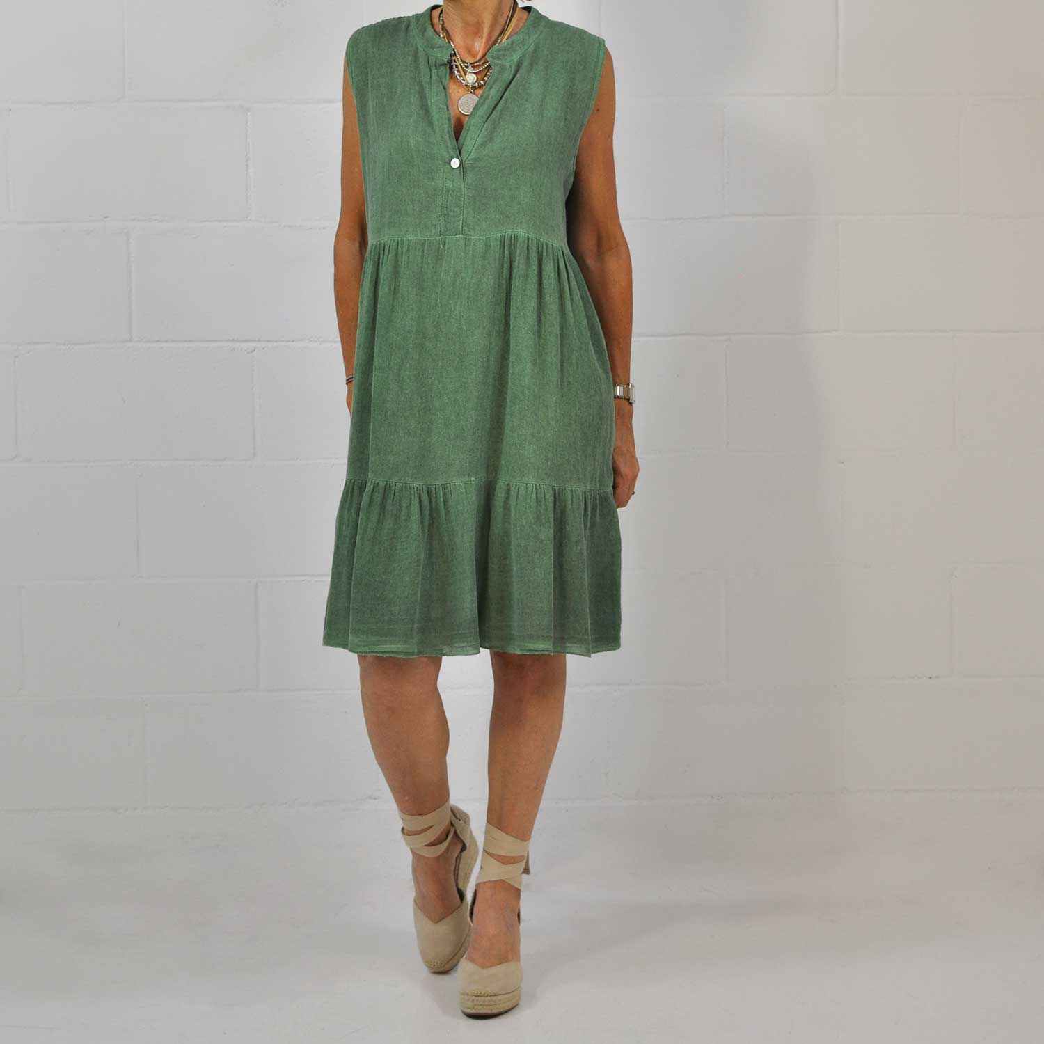 Green ruffles cotton dress