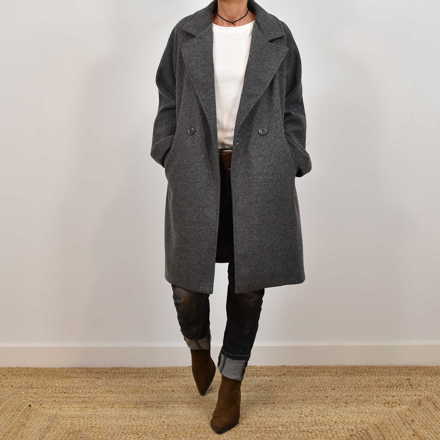 Manteau croisé gris