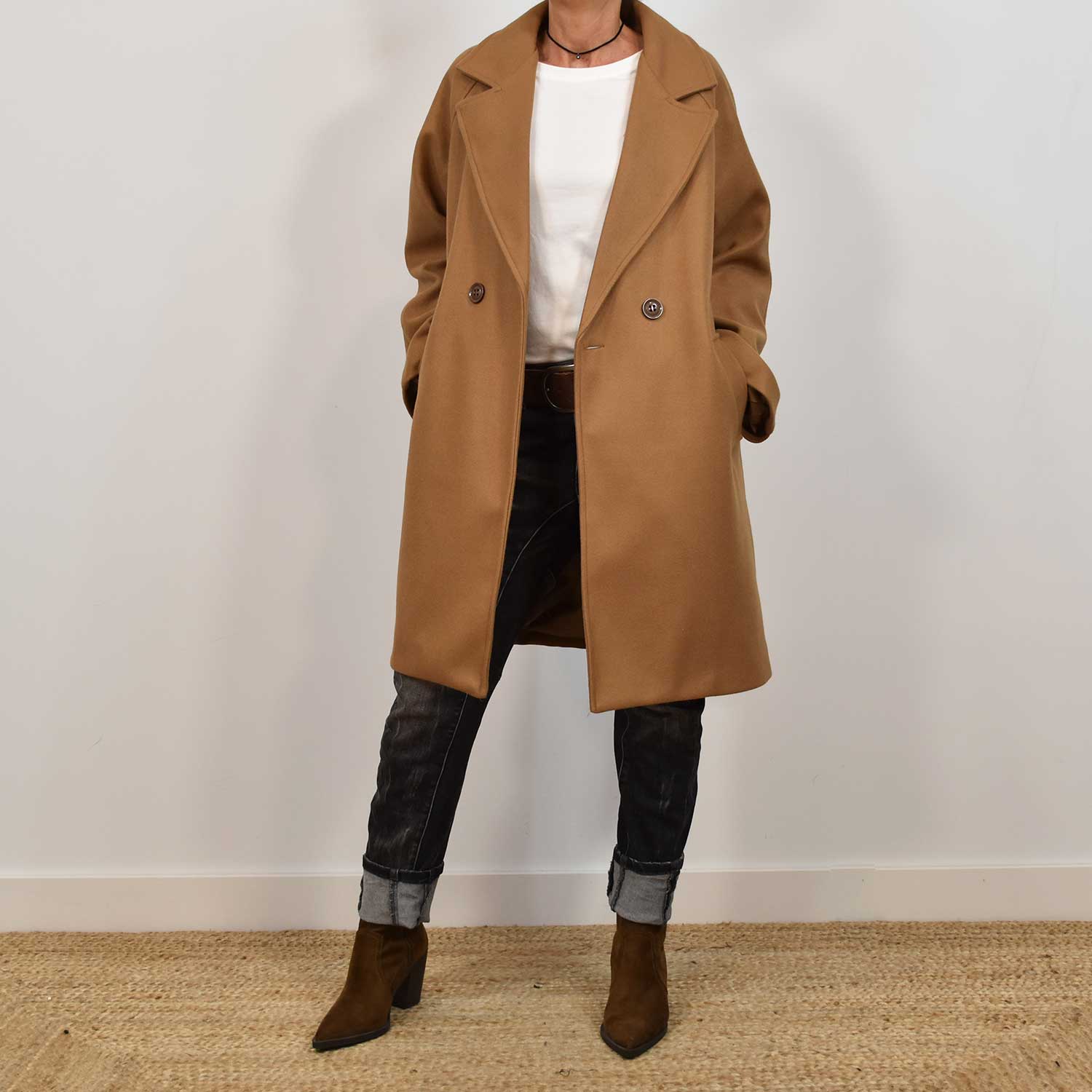 Manteau croisé camel