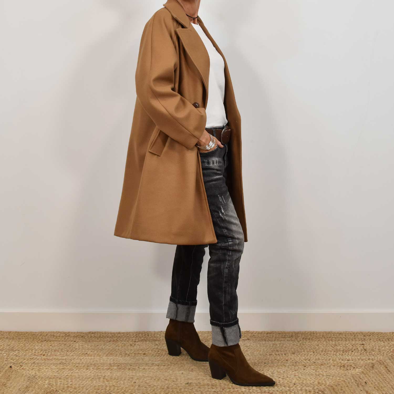 Manteau croisé camel