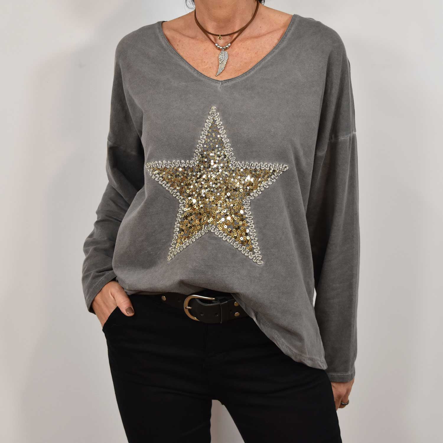 Grey sequins star sweatshirt