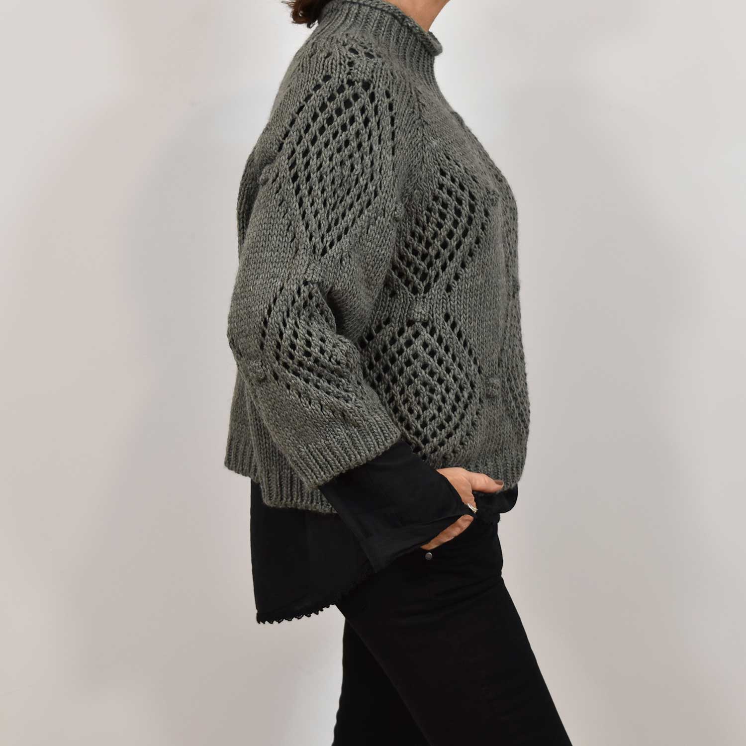 Kaki structured knit sweater