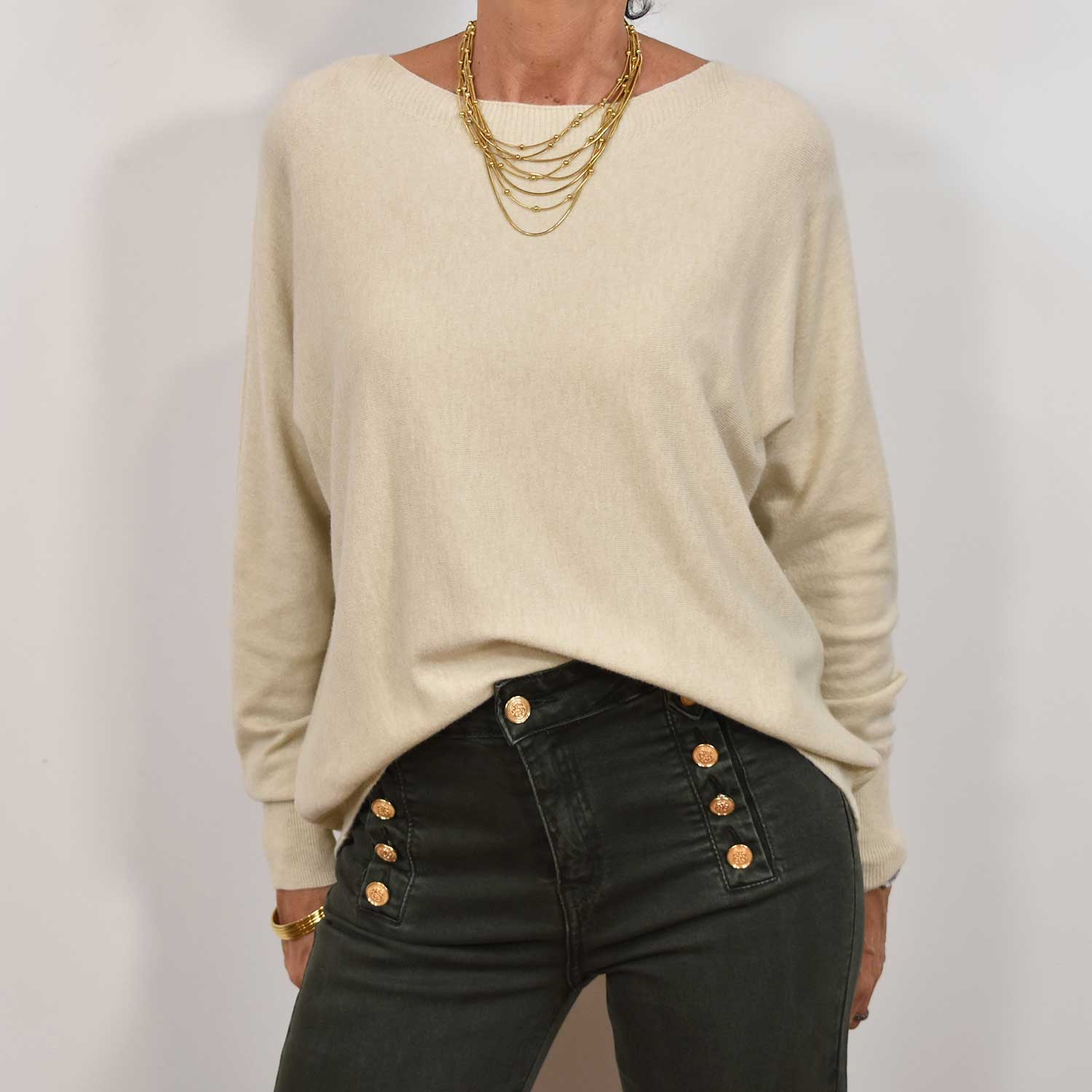 Pull col bateau beige