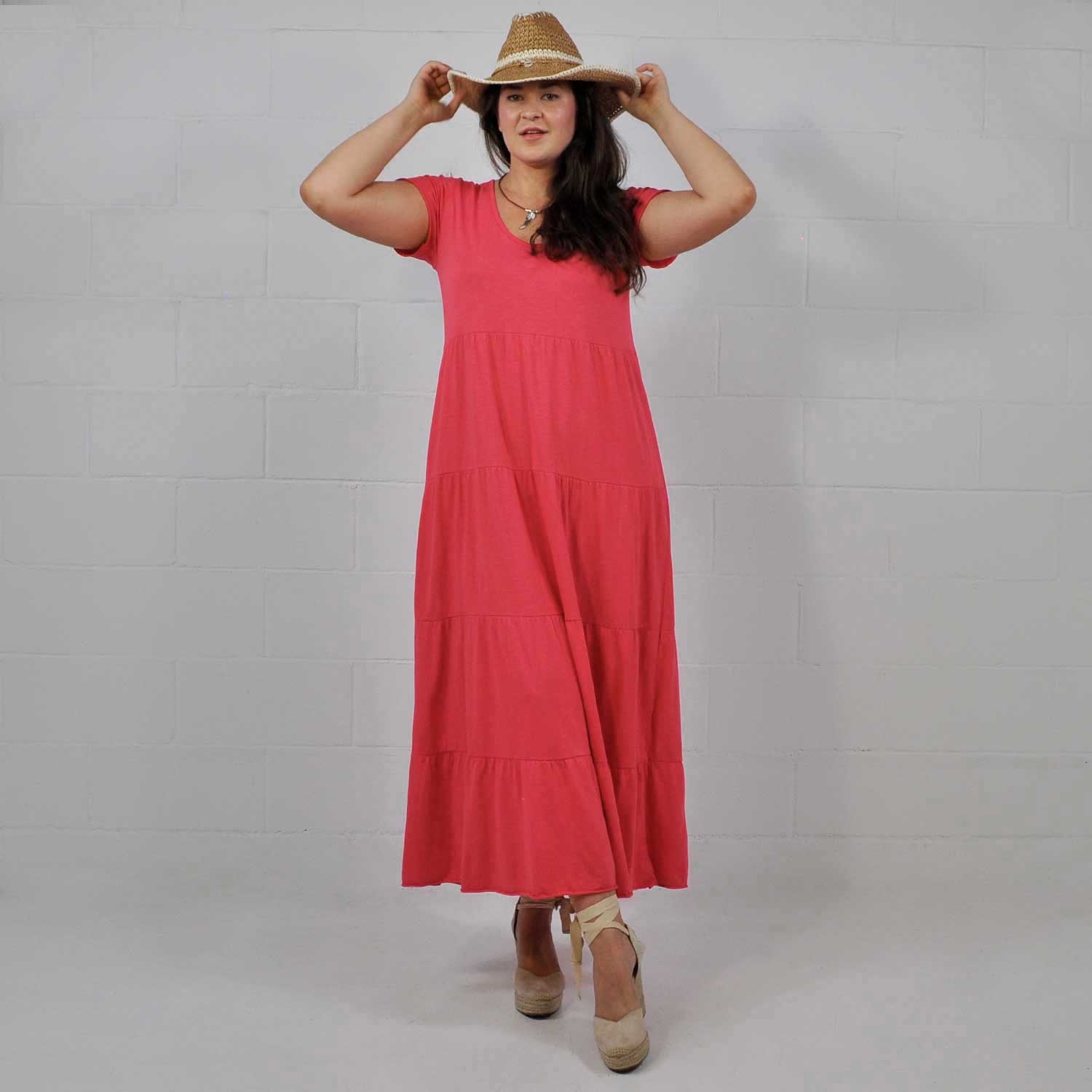 Robe longue coutures corail