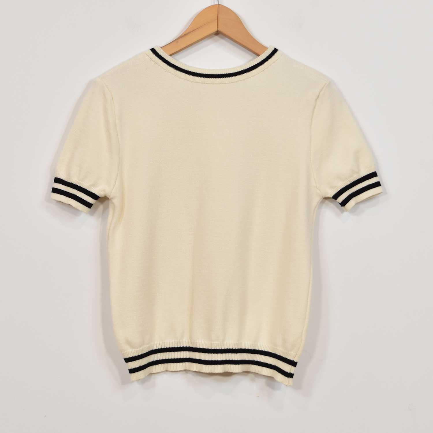 Beige ribbed short sleeve sweater