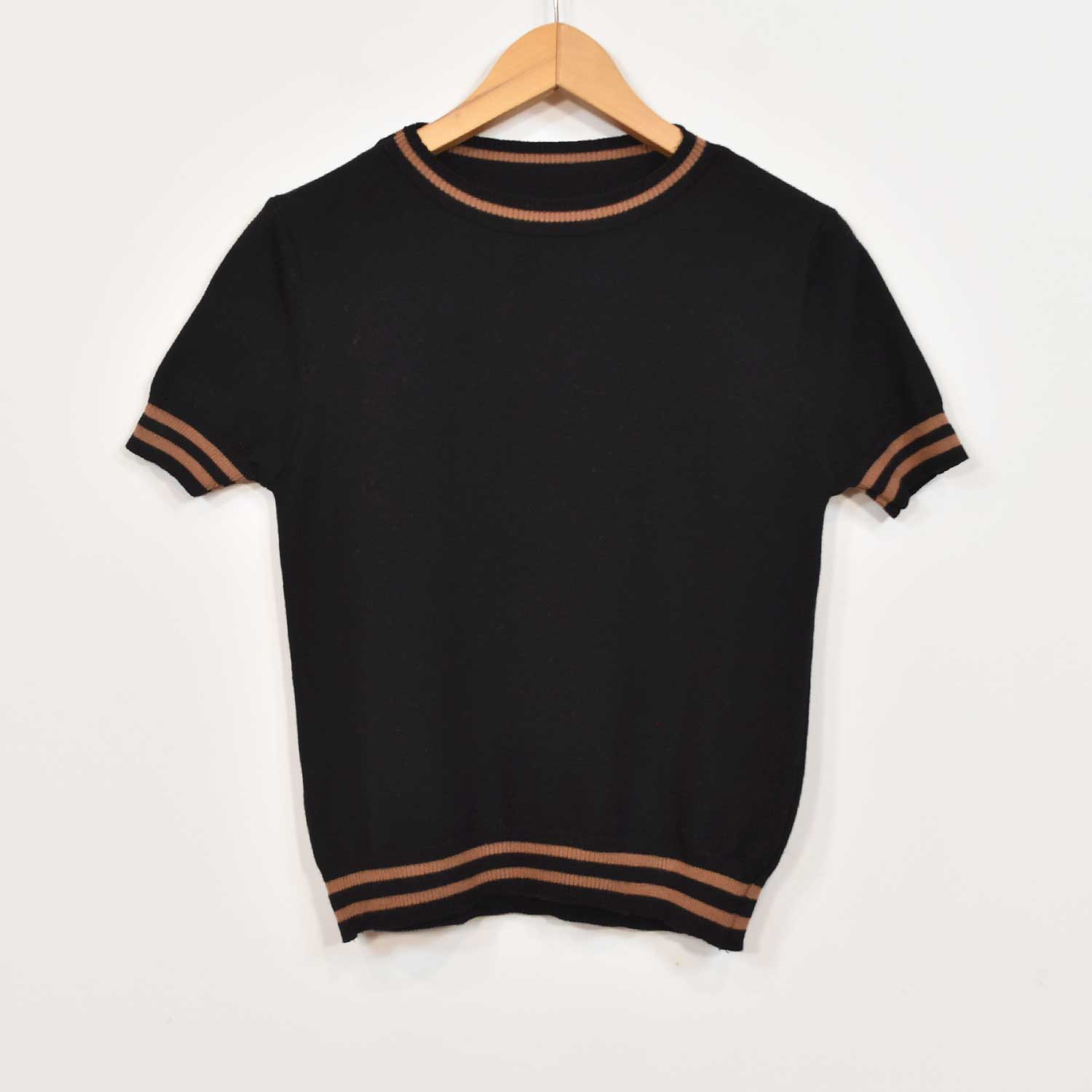 Black ribbed short sleeve sweater