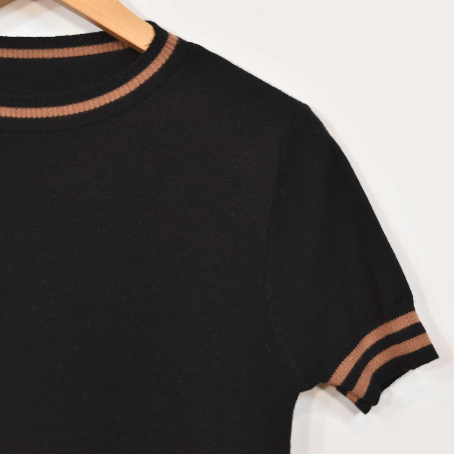 Black ribbed short sleeve sweater