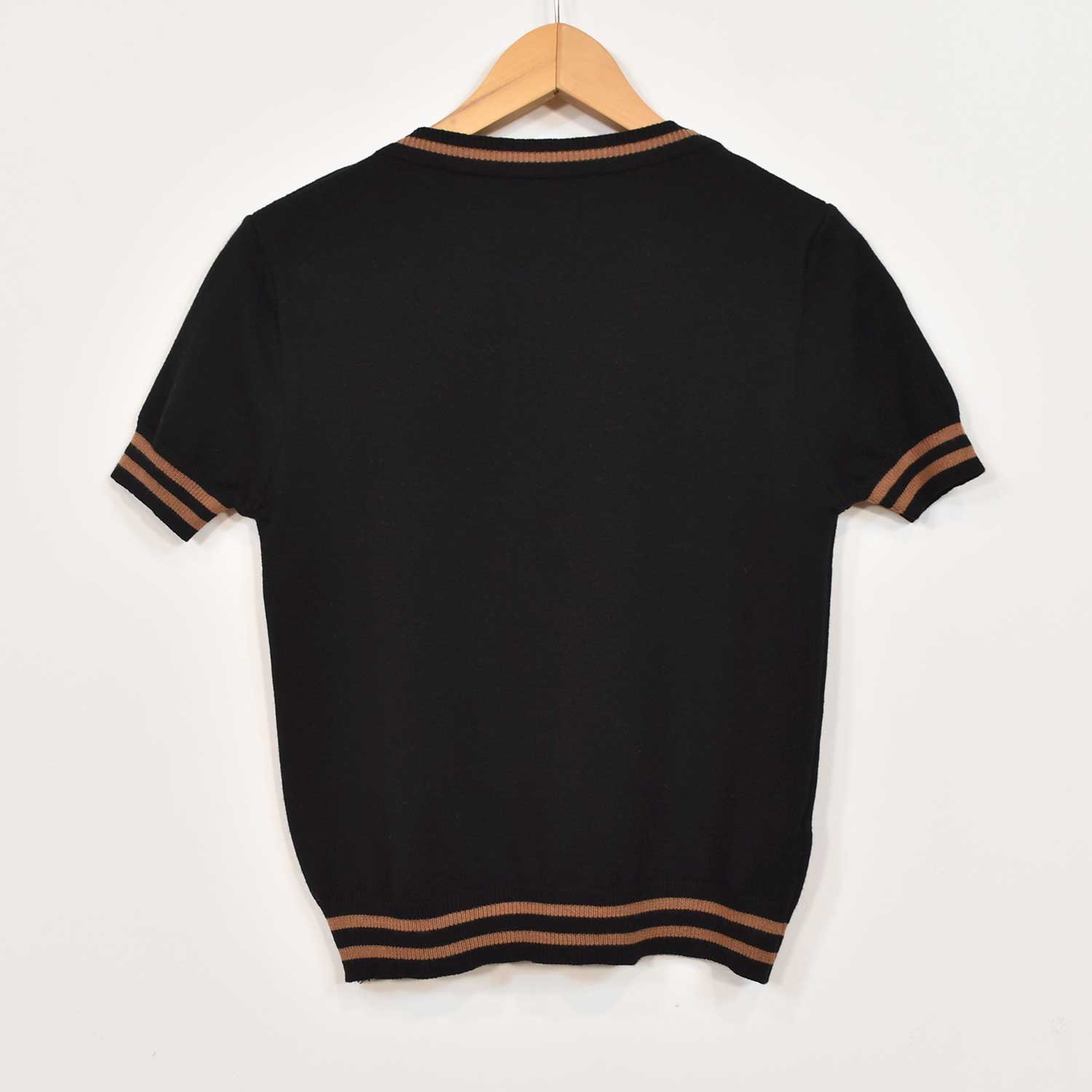 Black ribbed short sleeve sweater