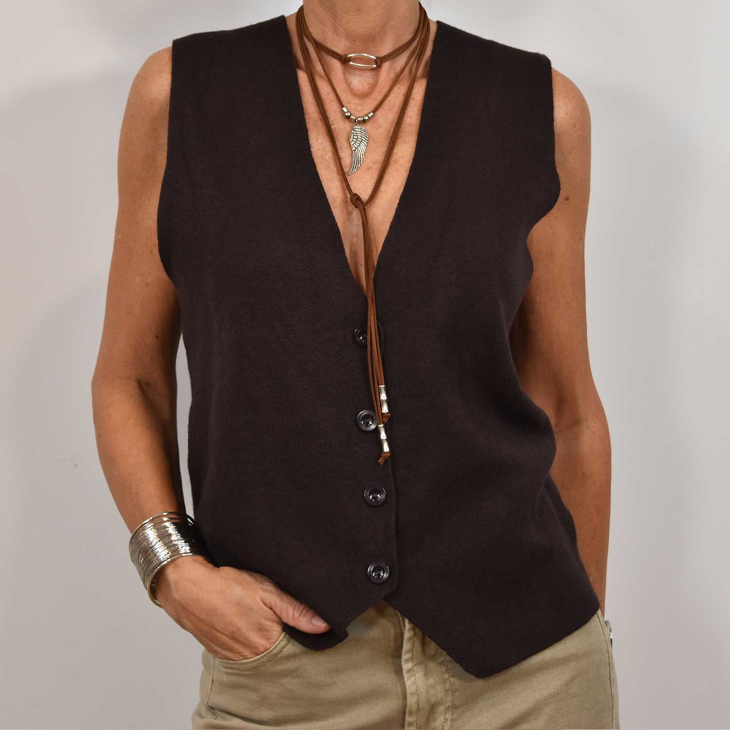 Brown knit vest