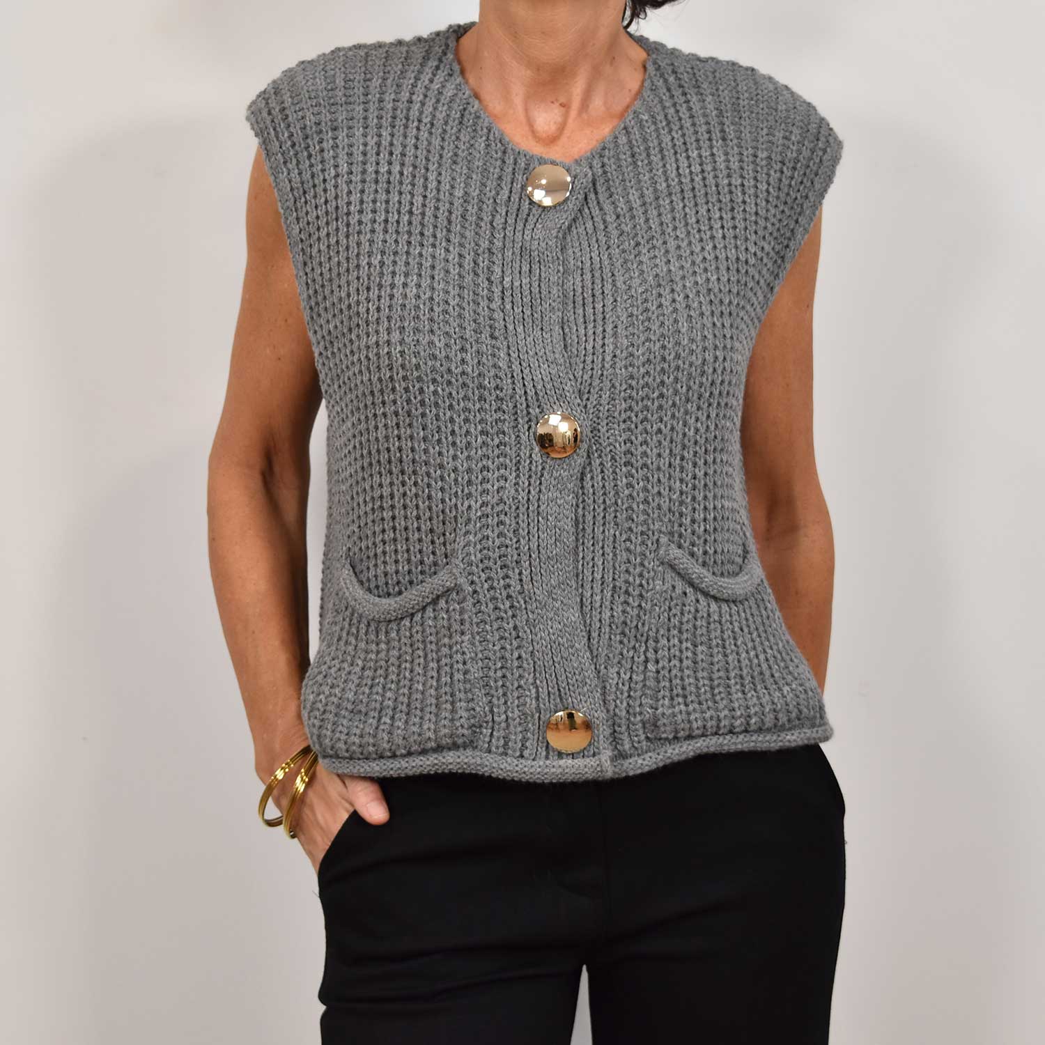 Grey golden buttons vest