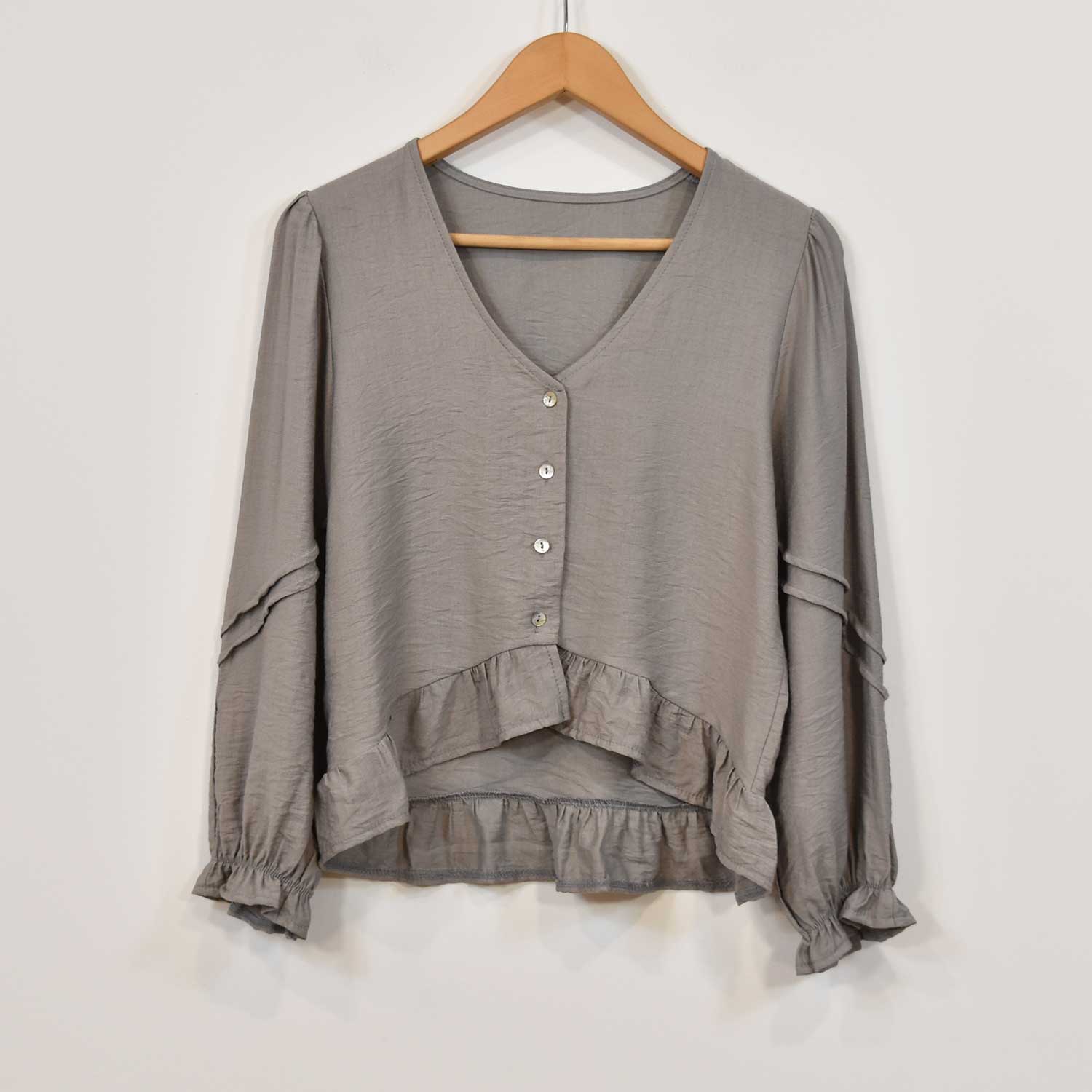 Grey ruffle blouse