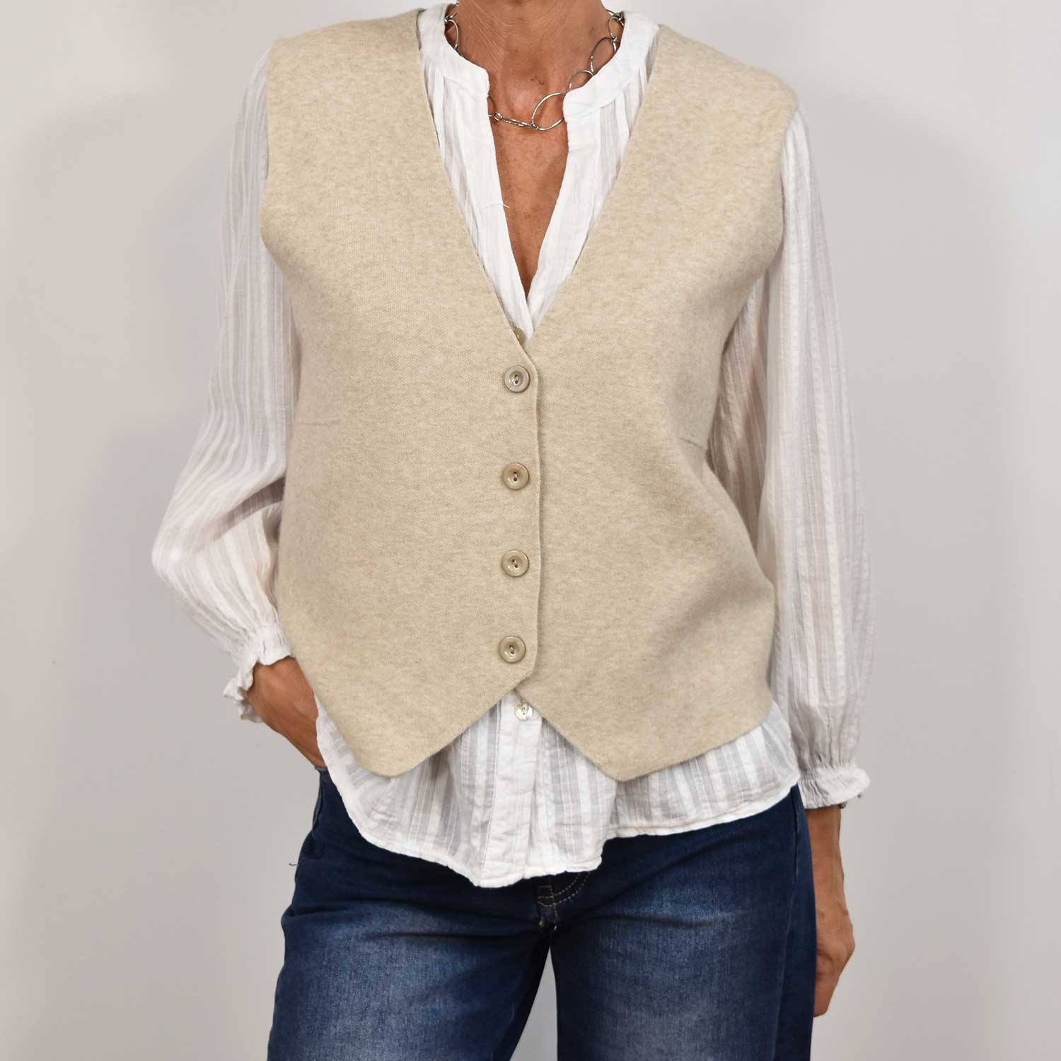 Beige knit vest