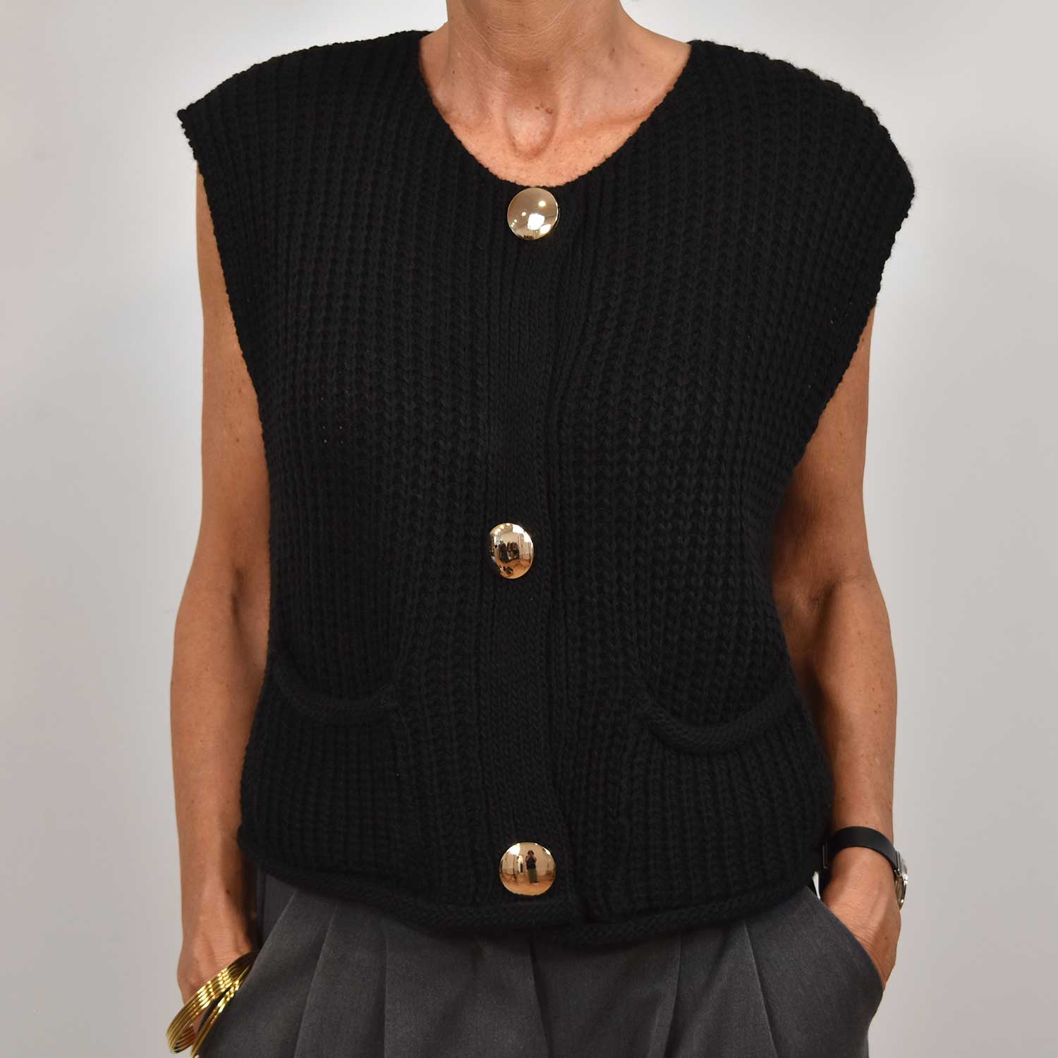 Black golden buttons vest