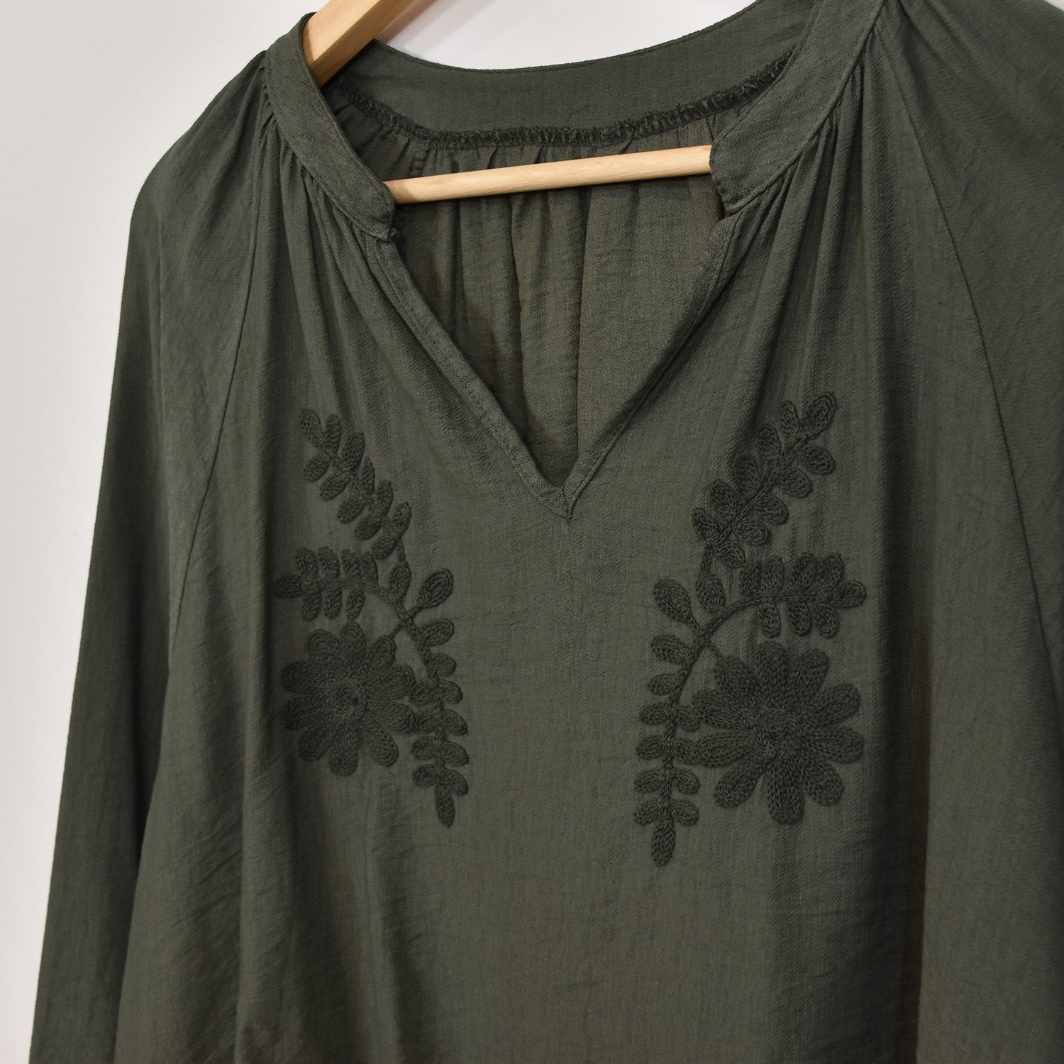 Kaki embroidered blouse