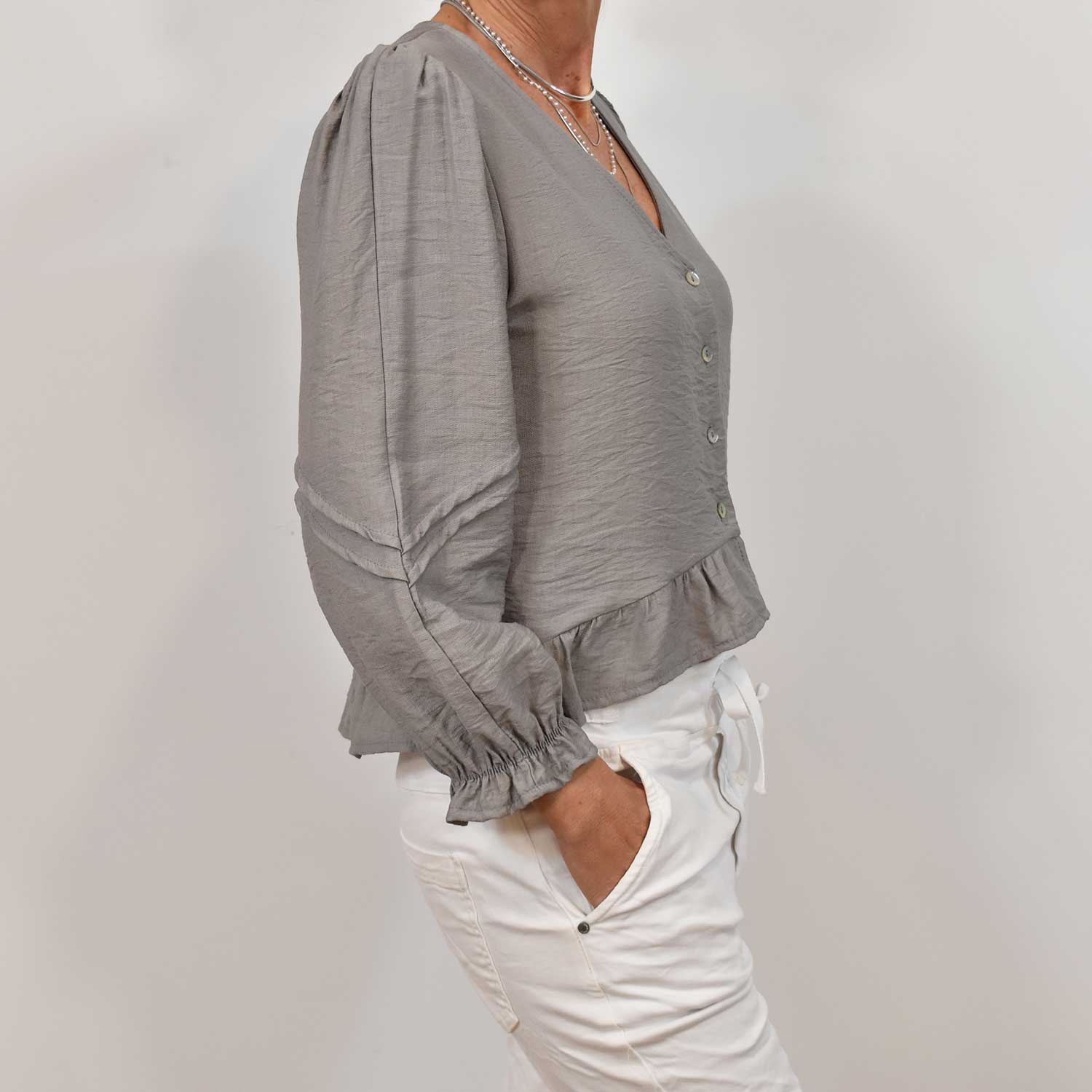 Grey ruffle blouse