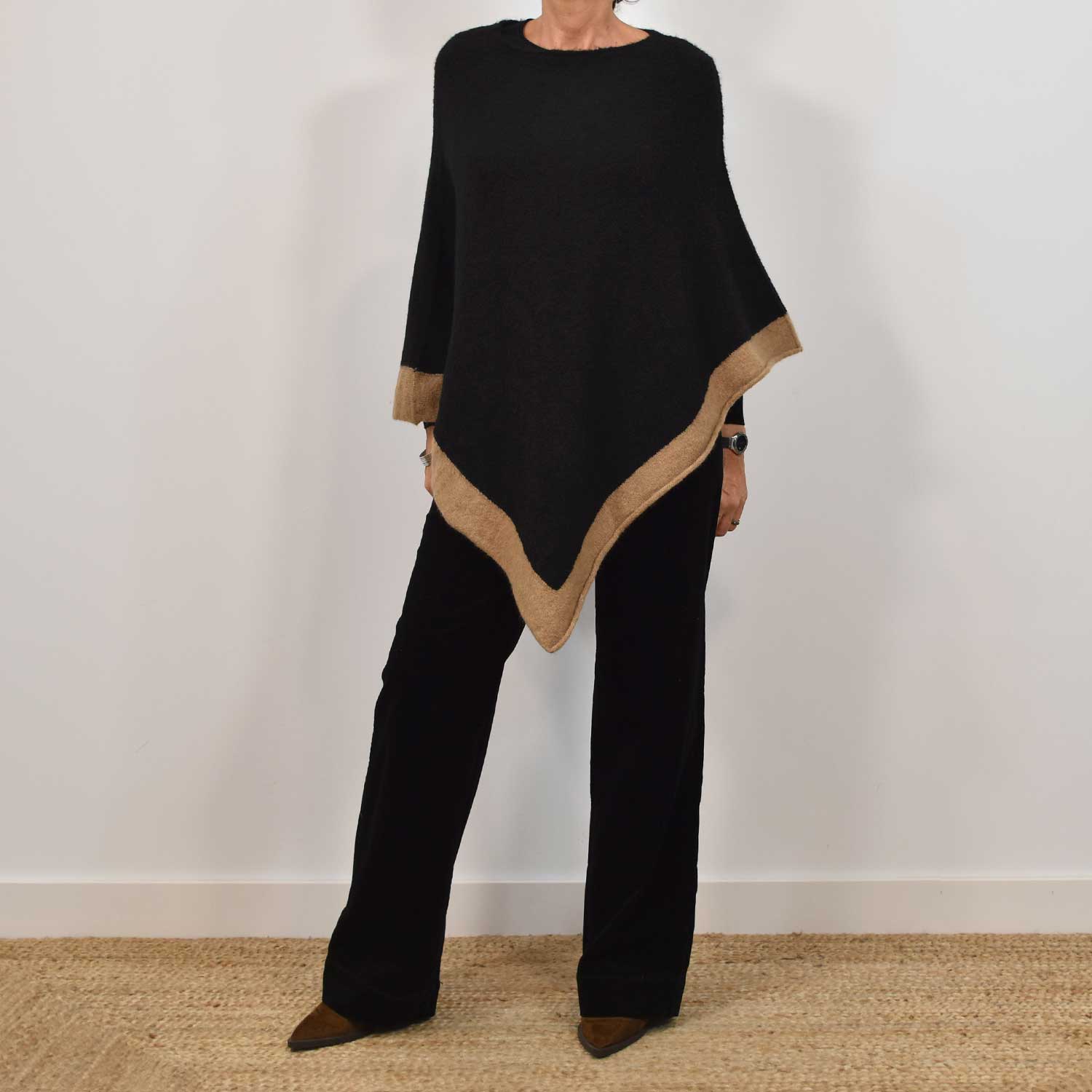 Black ribbed poncho