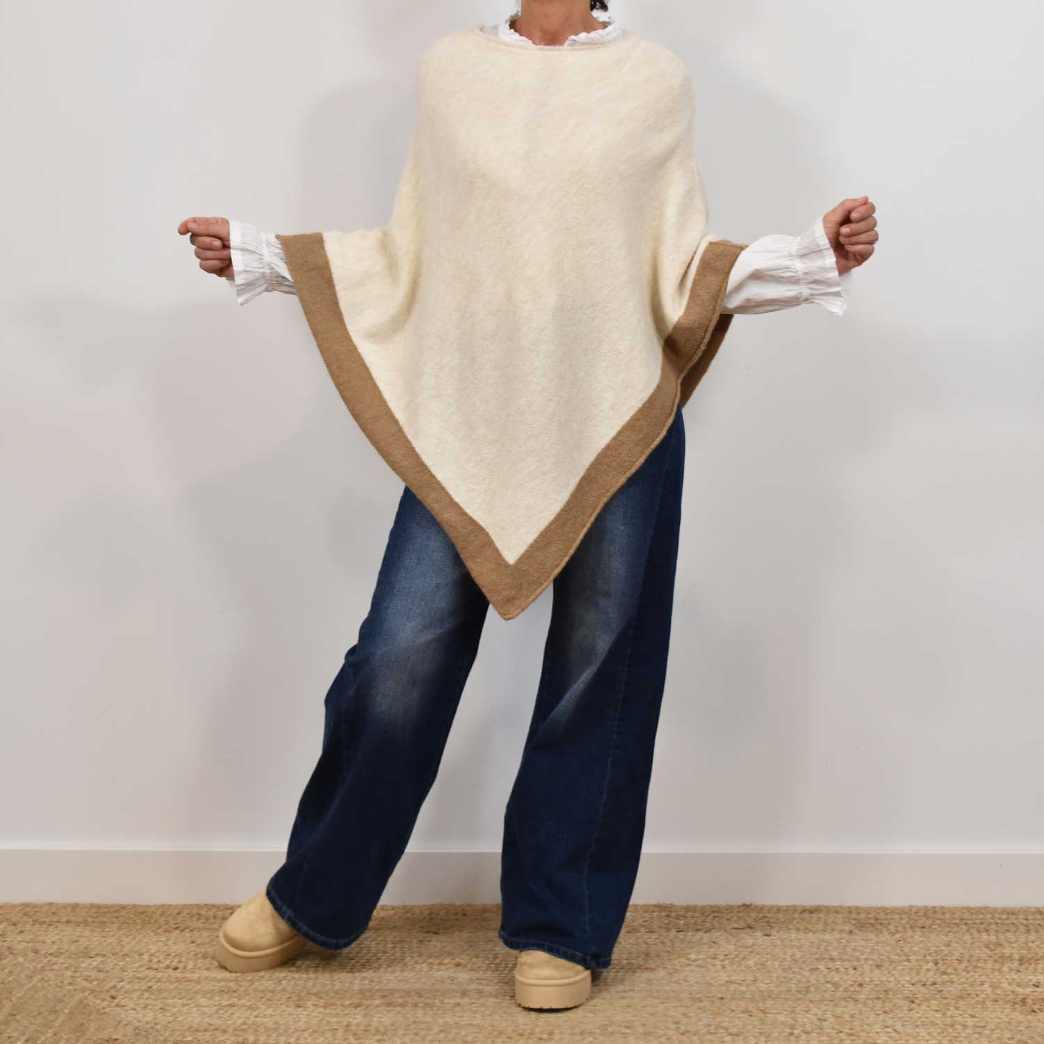 Beige ribbed poncho