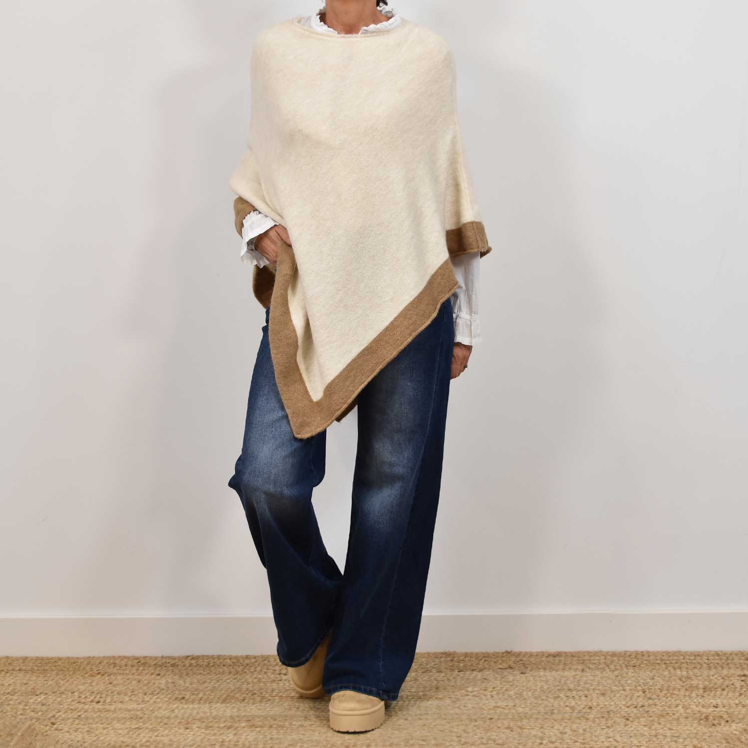 Beige ribbed poncho