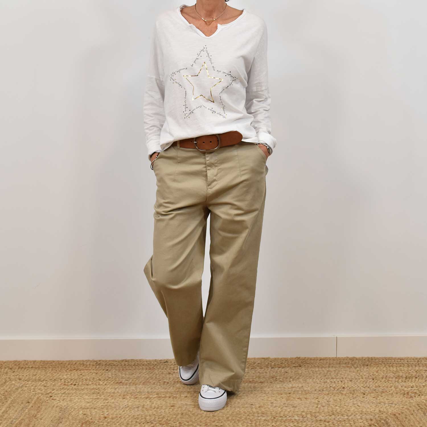 Sand pleated trousers
