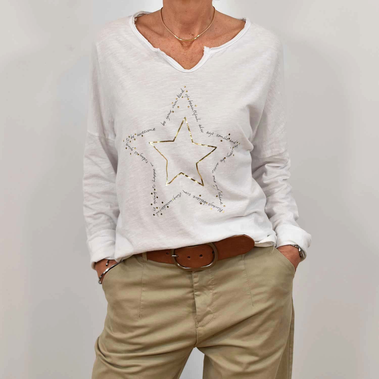 White star open t-shirt
