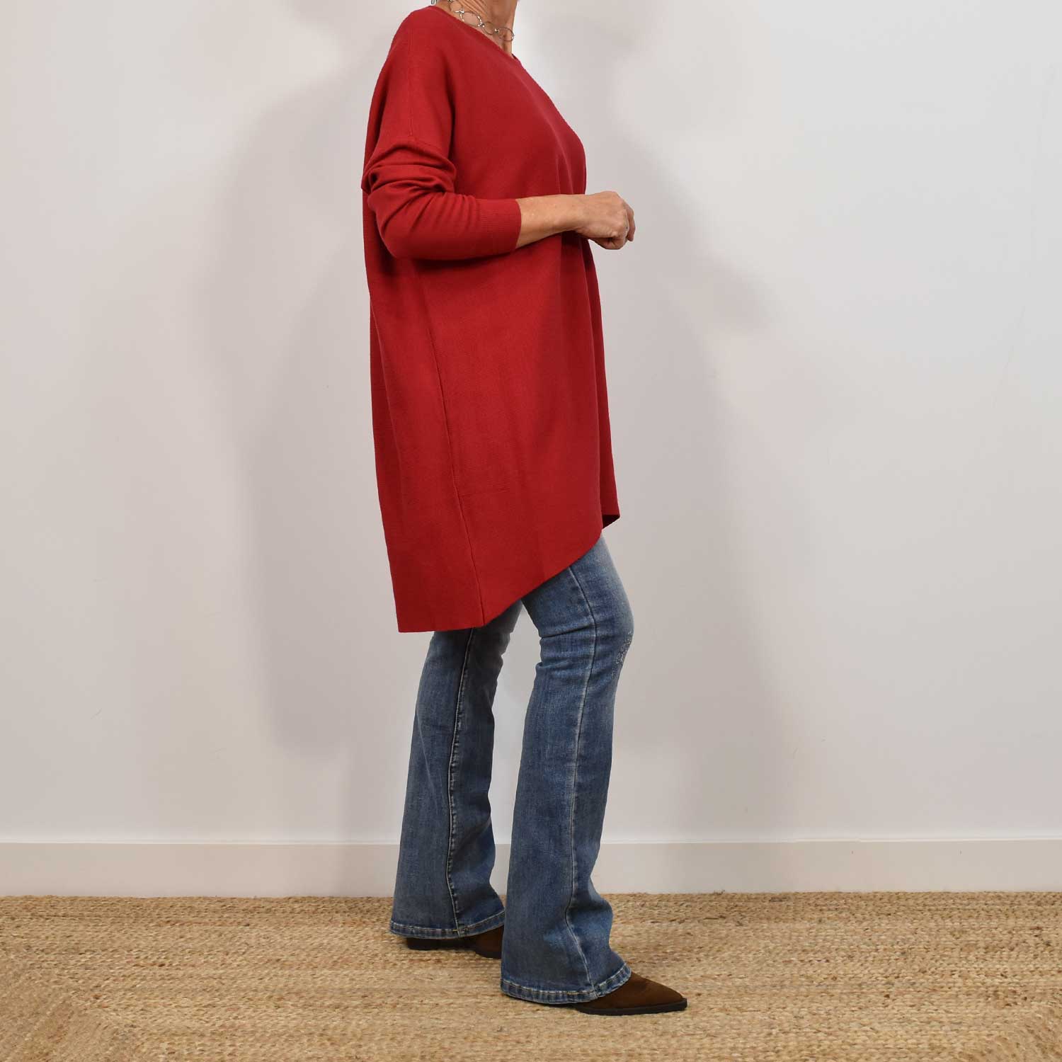 Red knit plain dress