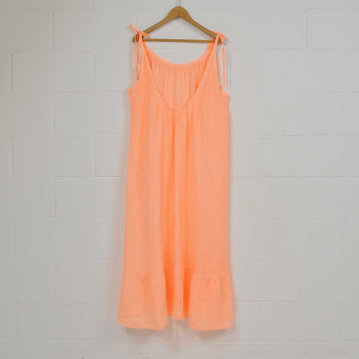 Orange fluor ruffle linen dress