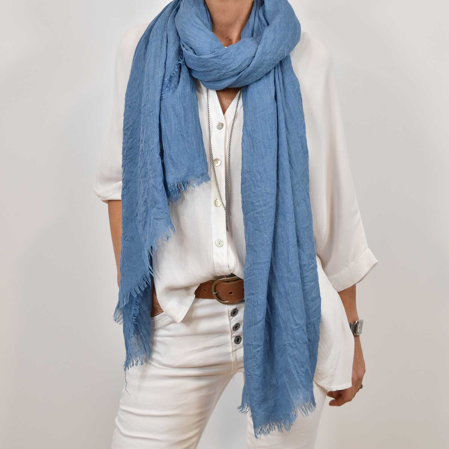 blue Plain frayed scarf