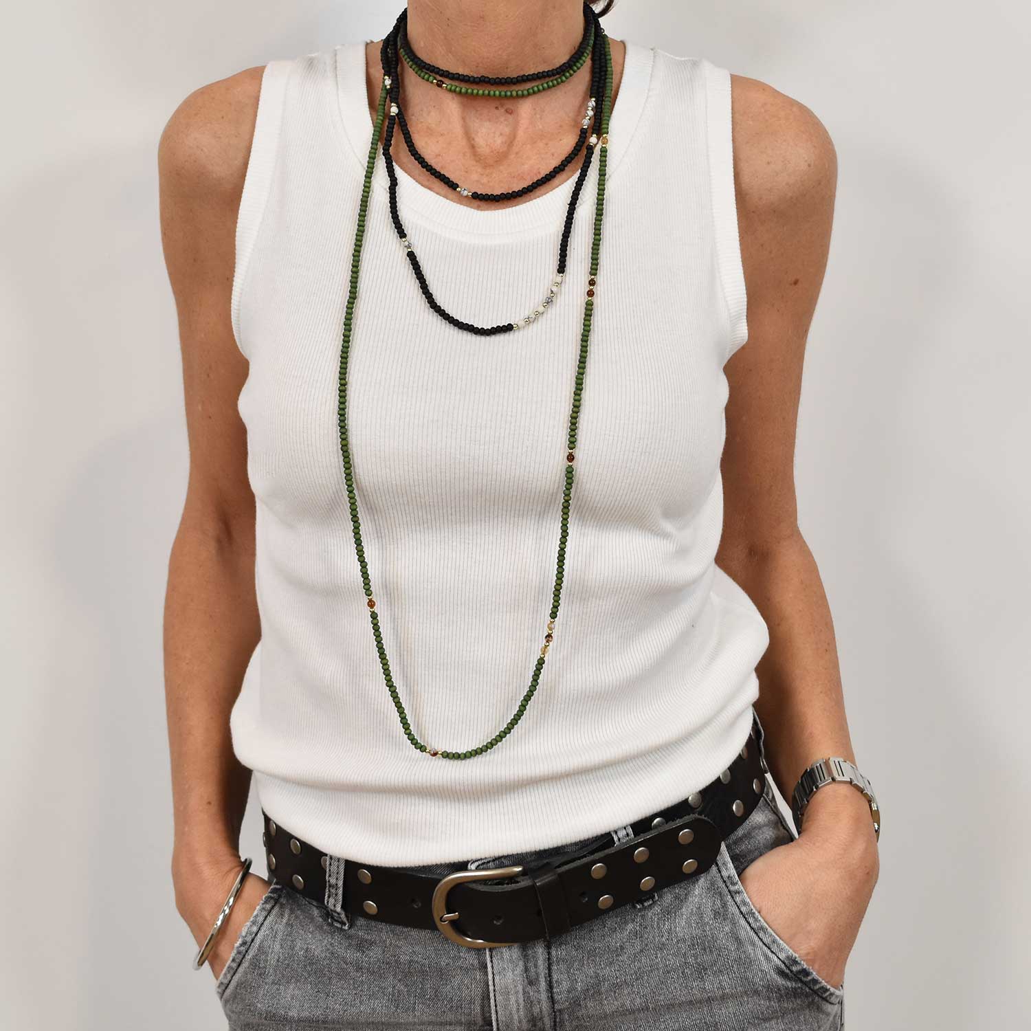 Green long beads necklace